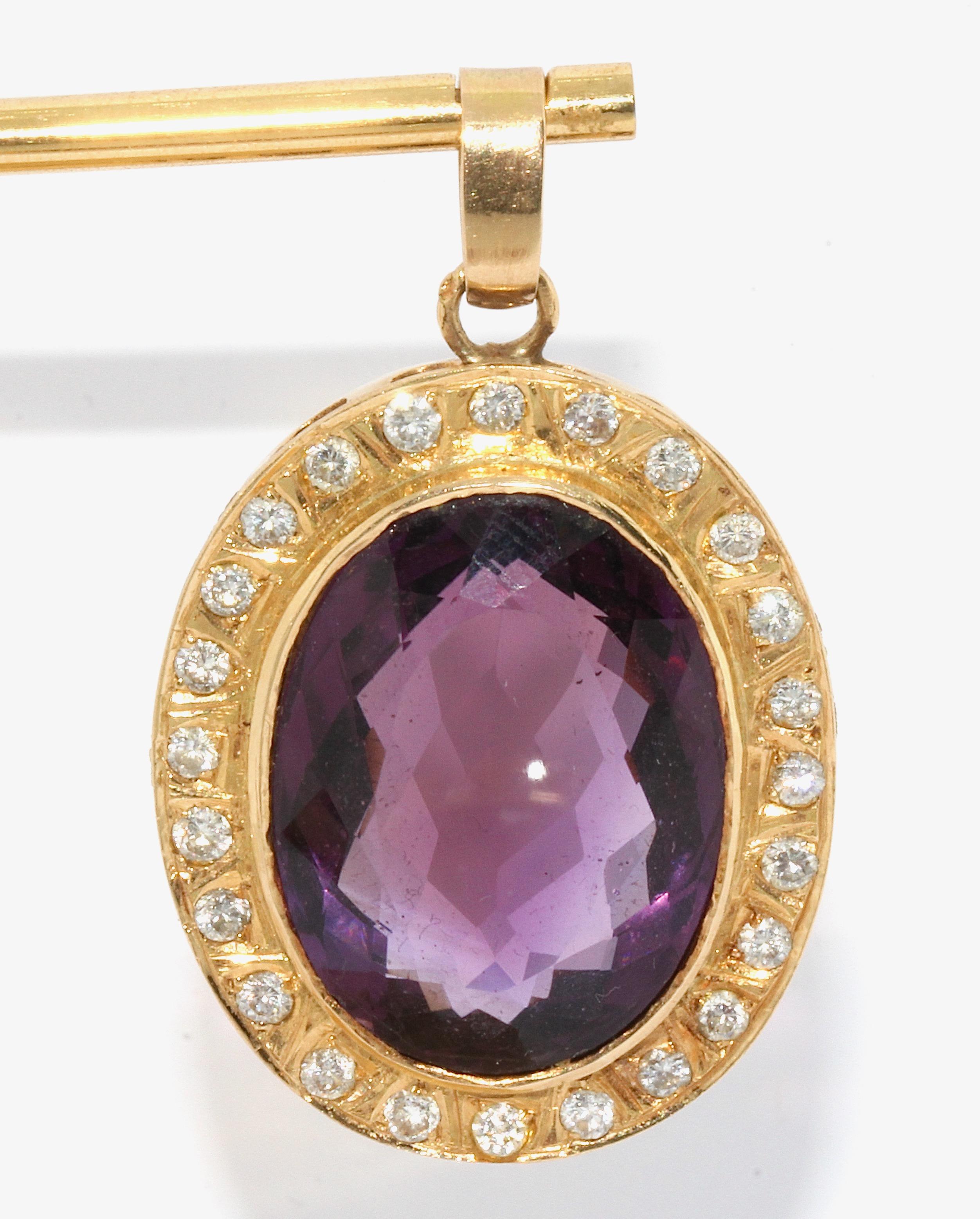 Round Cut Amethyst and Diamond Set, Consisting of a Pendant, Ear Clips Earrings and Ring For Sale