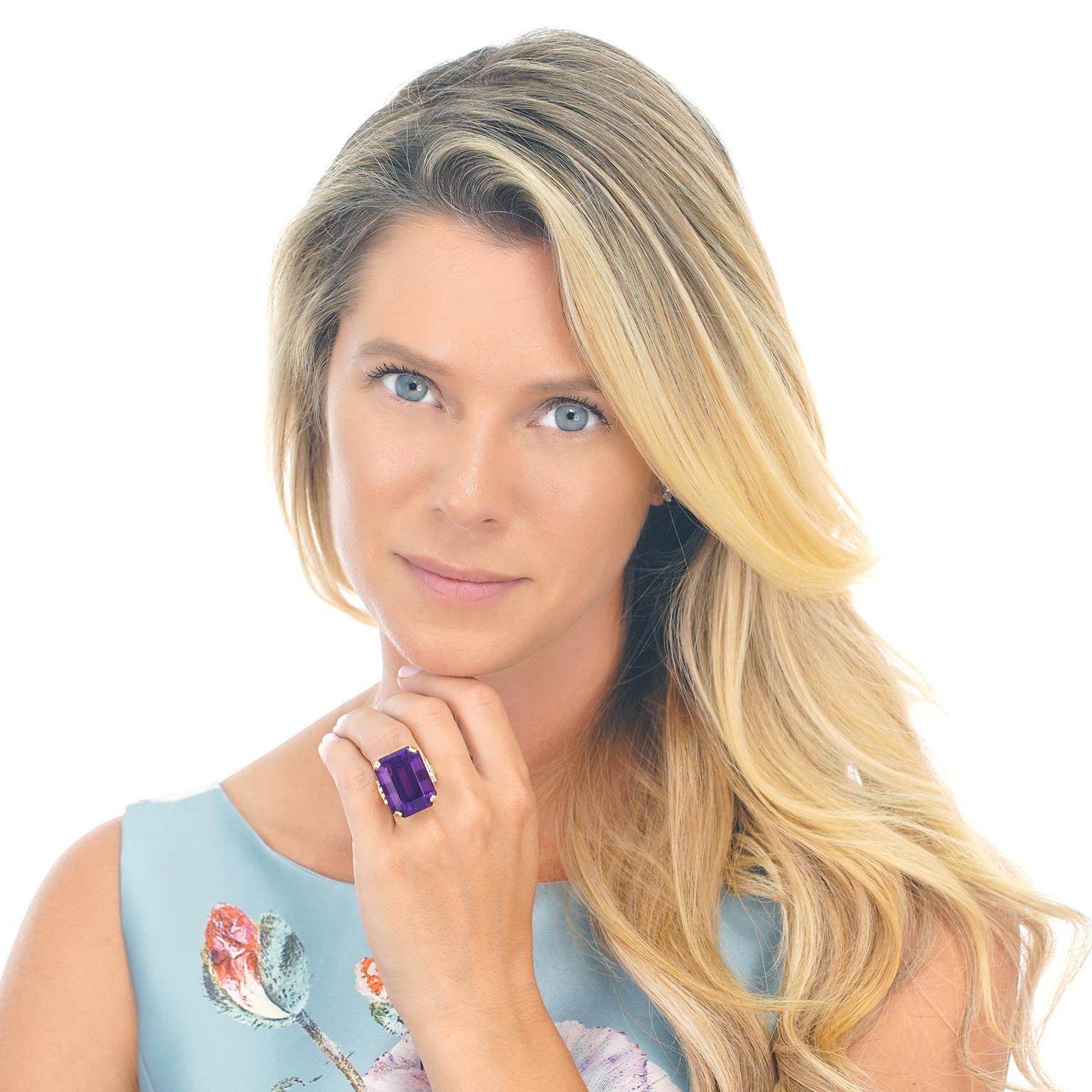 Circa 1950s, 14k, American. Retro meets modern in this sleek jewel featuring a dazzlingly large, richly colored 37.80 carat amethyst. Perfectly showcased by an elegantly understated setting, the look is glamorously chic. Superbly made in