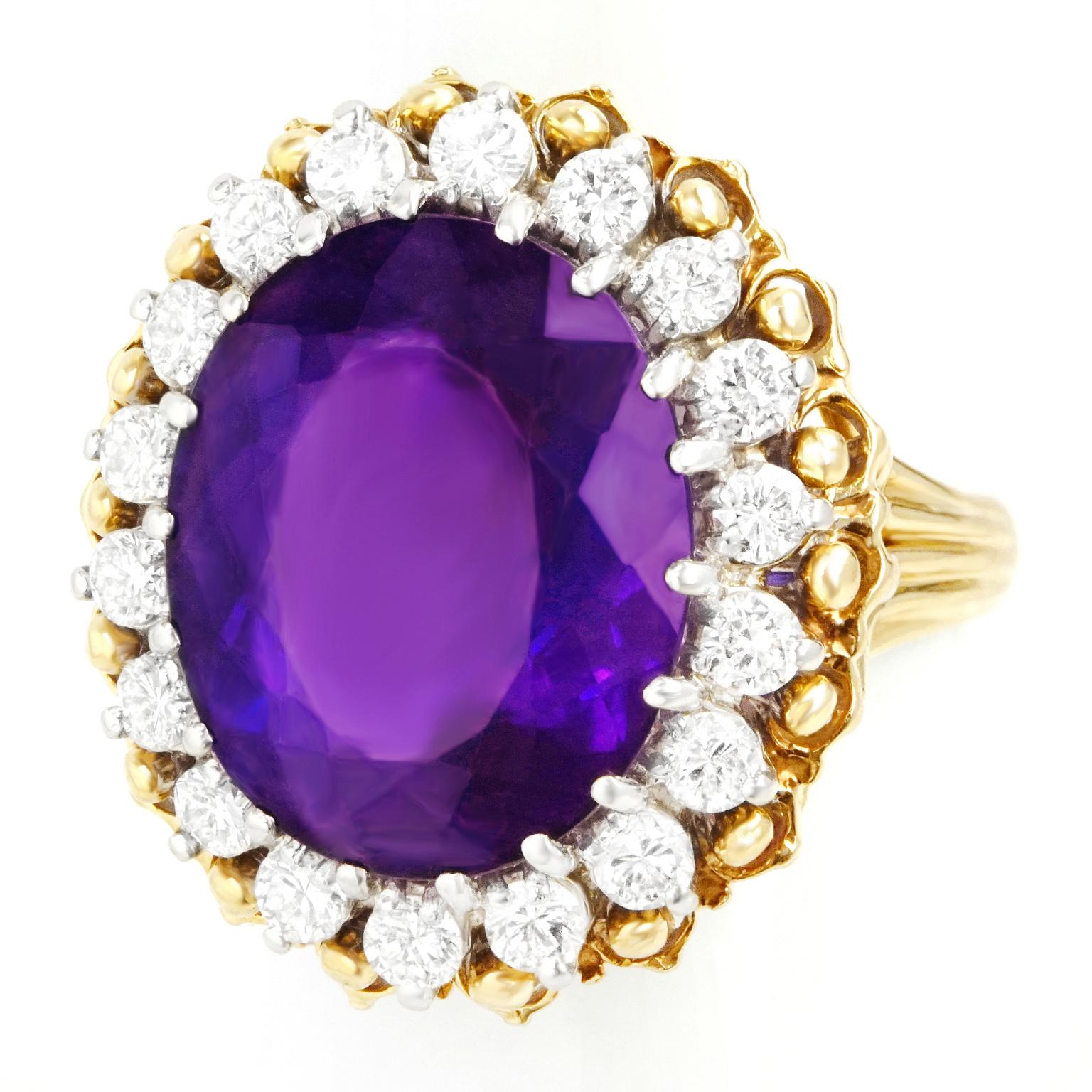 Amethyst and Diamond Set Gold Ring In Excellent Condition In Litchfield, CT