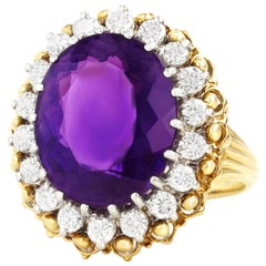 Amethyst and Diamond Set Gold Ring