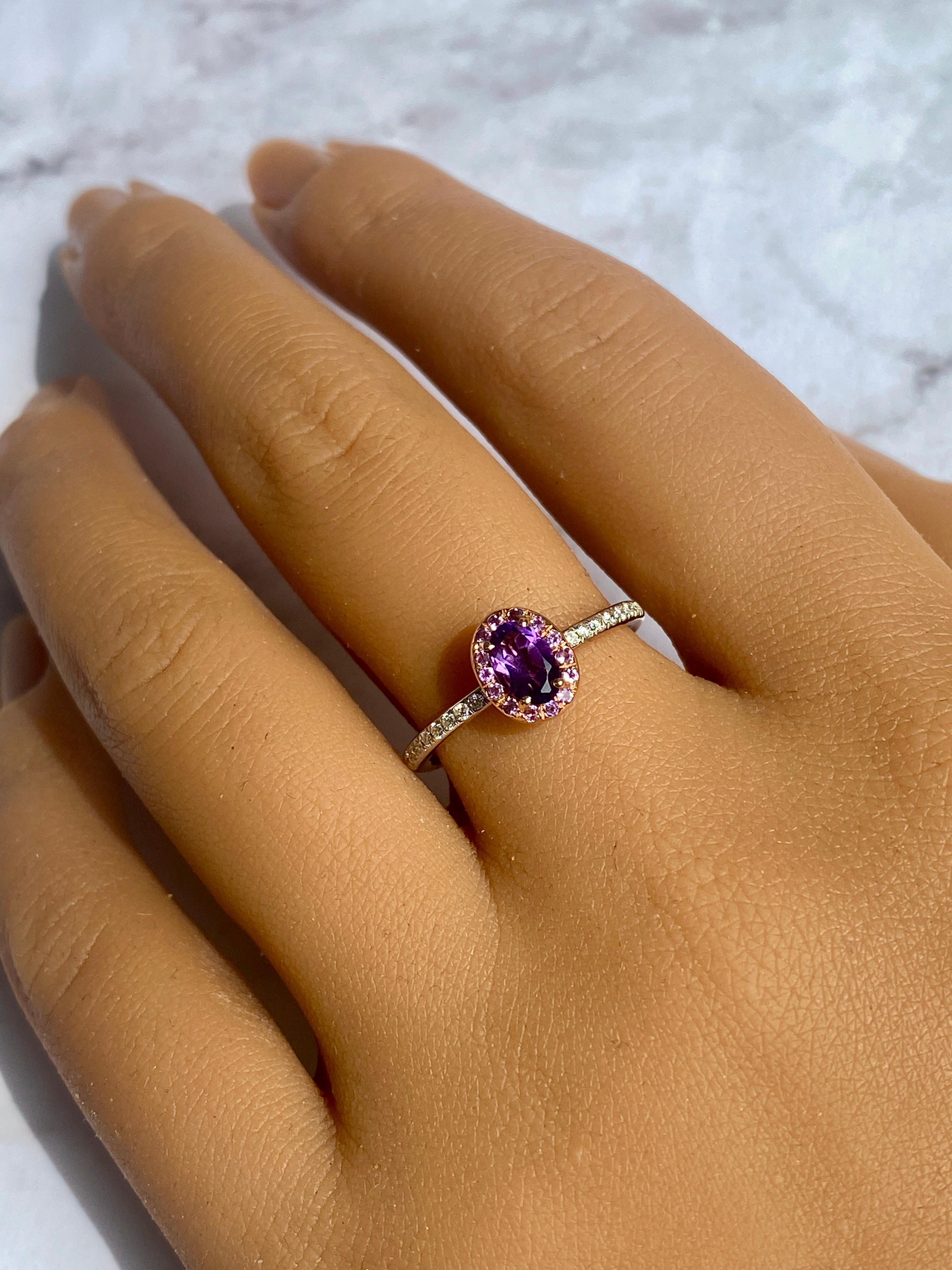 Amethyst and Diamond Solitaire Ring, Gemstone Solitaire with Natural Diamonds For Sale 5
