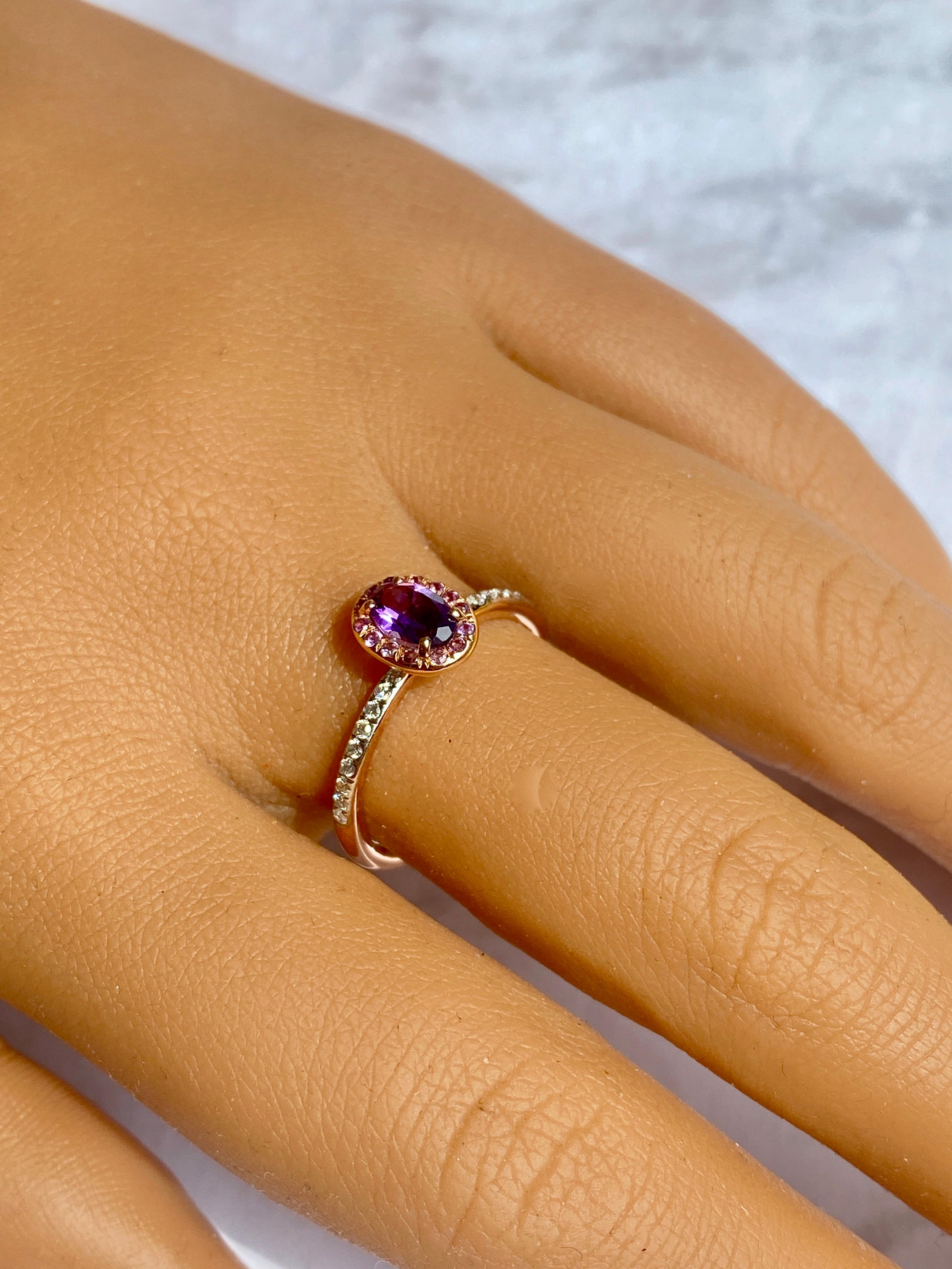 Amethyst and Diamond Solitaire Ring, Gemstone Solitaire with Natural Diamonds For Sale 2