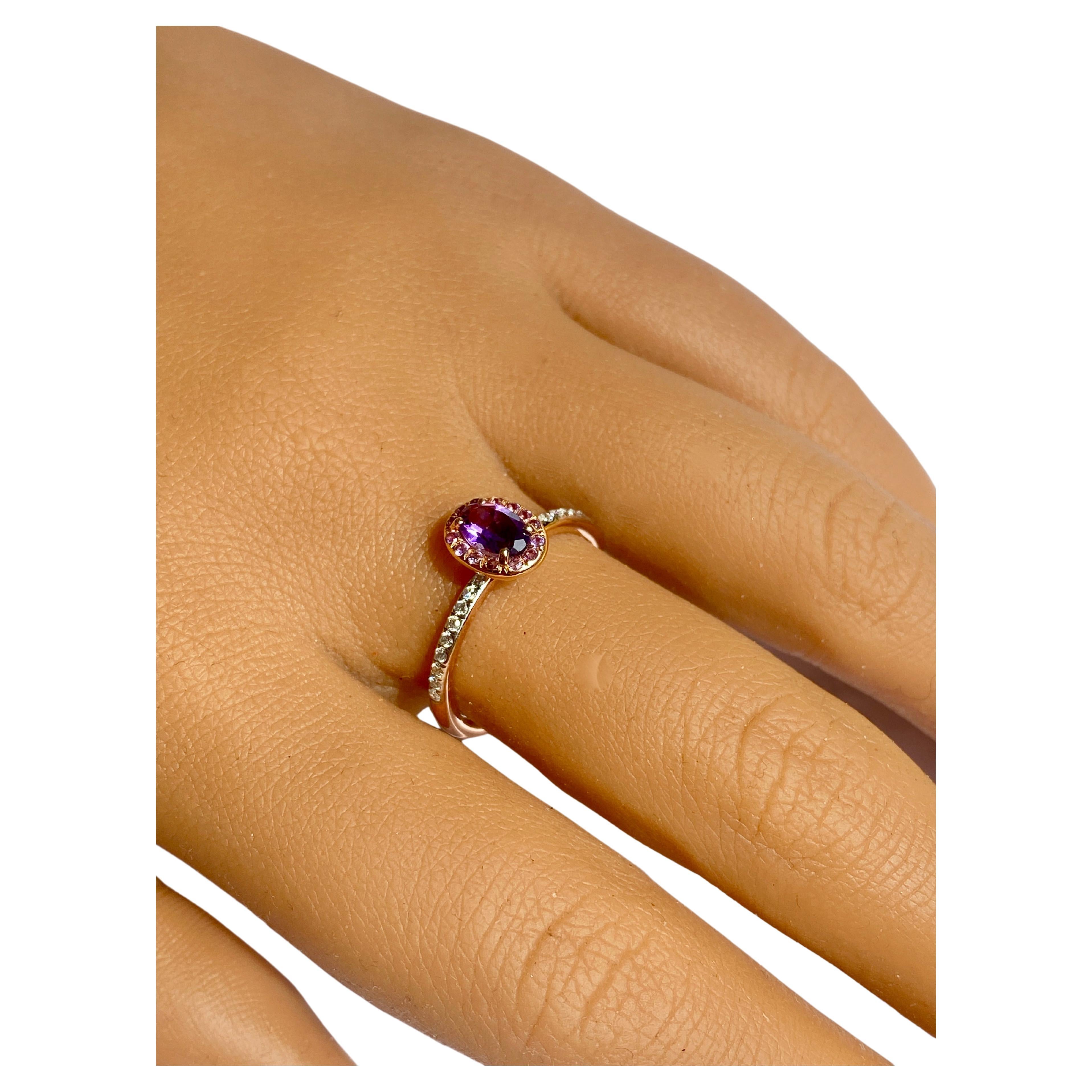 Amethyst and Diamond Solitaire Ring, Gemstone Solitaire with Natural Diamonds For Sale