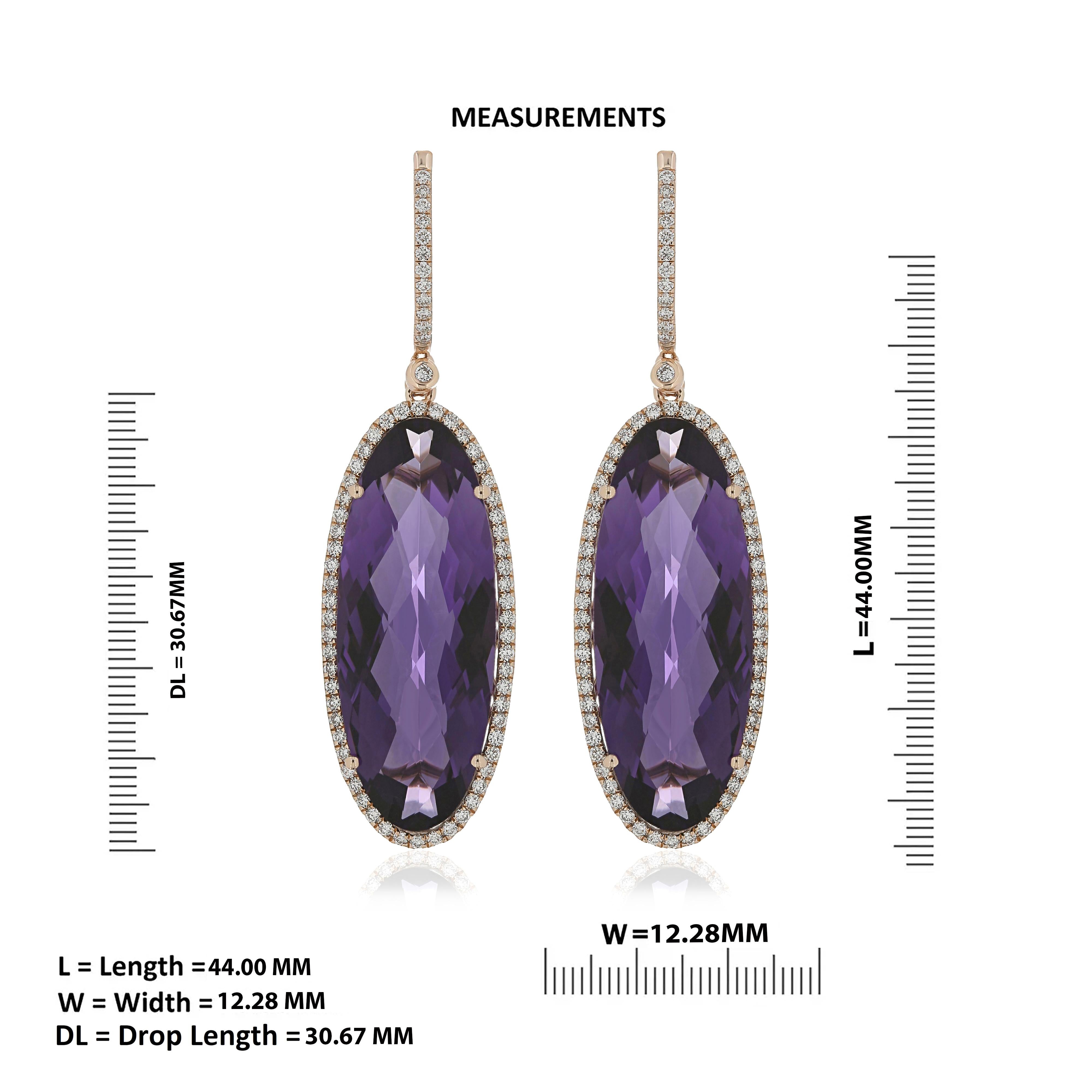 Amethyst and Diamond Studded Earring 14 Karat Rose Gold In New Condition For Sale In JAIPUR, IN