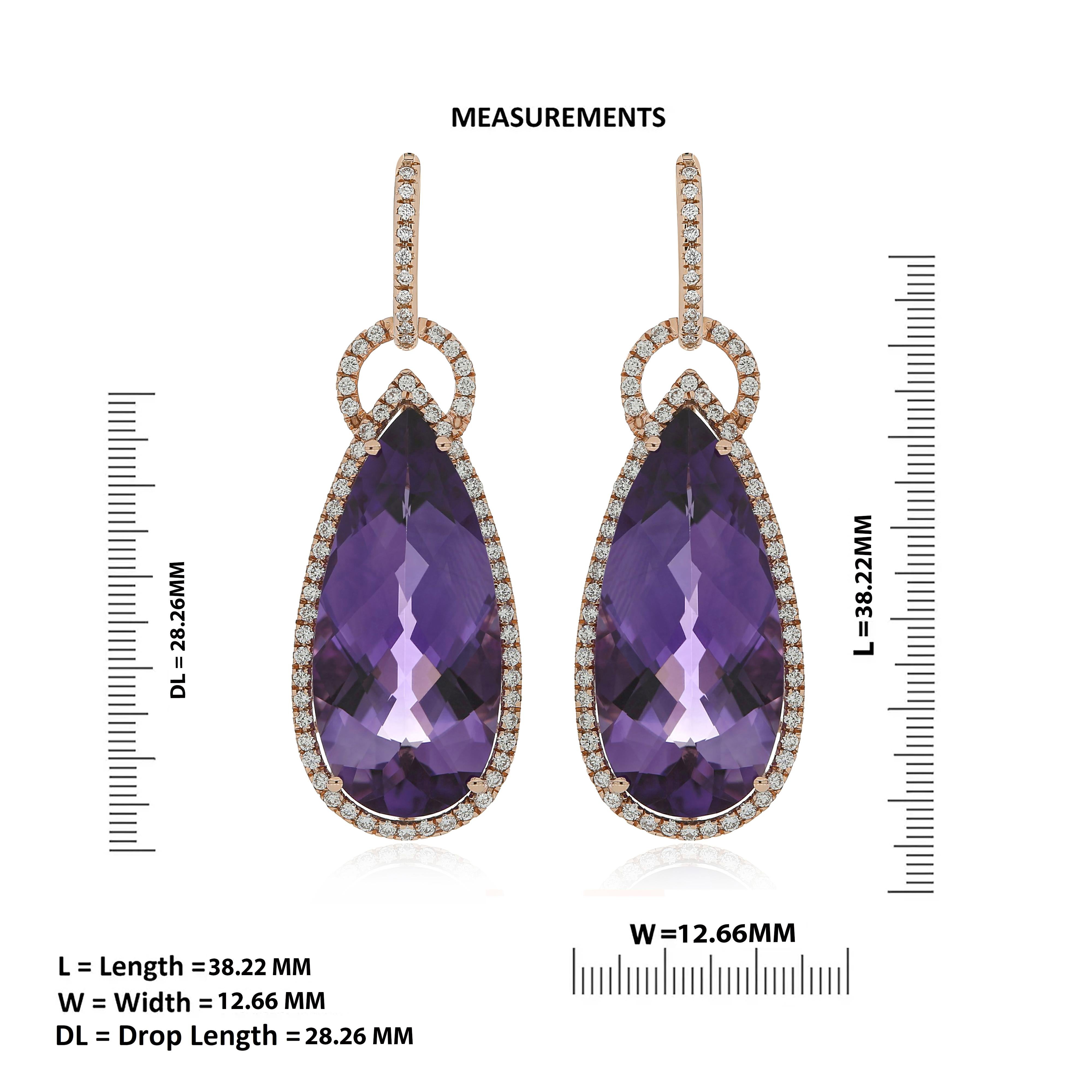 Amethyst and Diamond Studded Earring in 14 Karat Rose Gold In New Condition For Sale In JAIPUR, IN