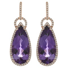 Amethyst and Diamond Studded Earring in 14 Karat Rose Gold