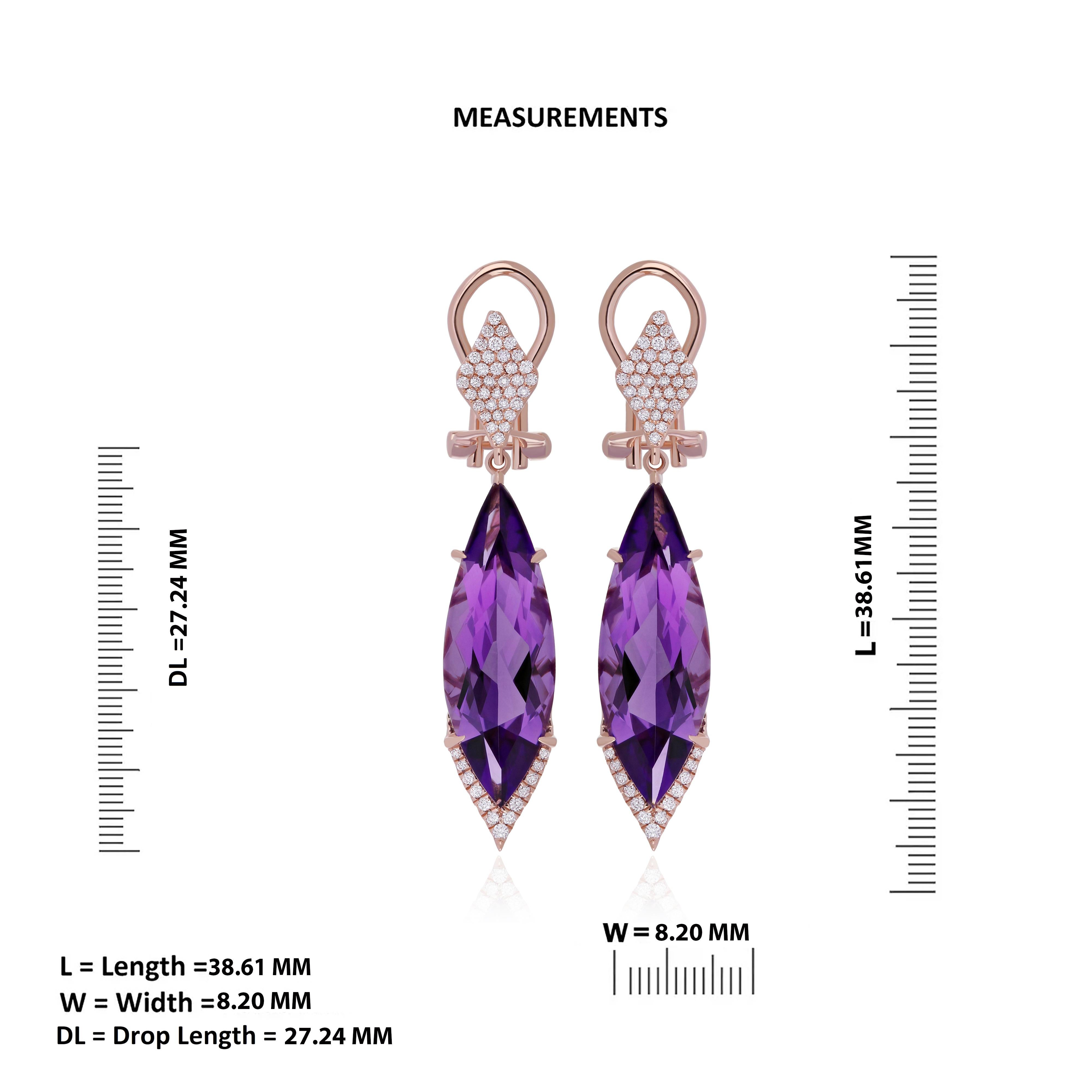 Amethyst and Diamond Studded Earring in 14Karat, Rose Gold In New Condition For Sale In JAIPUR, IN