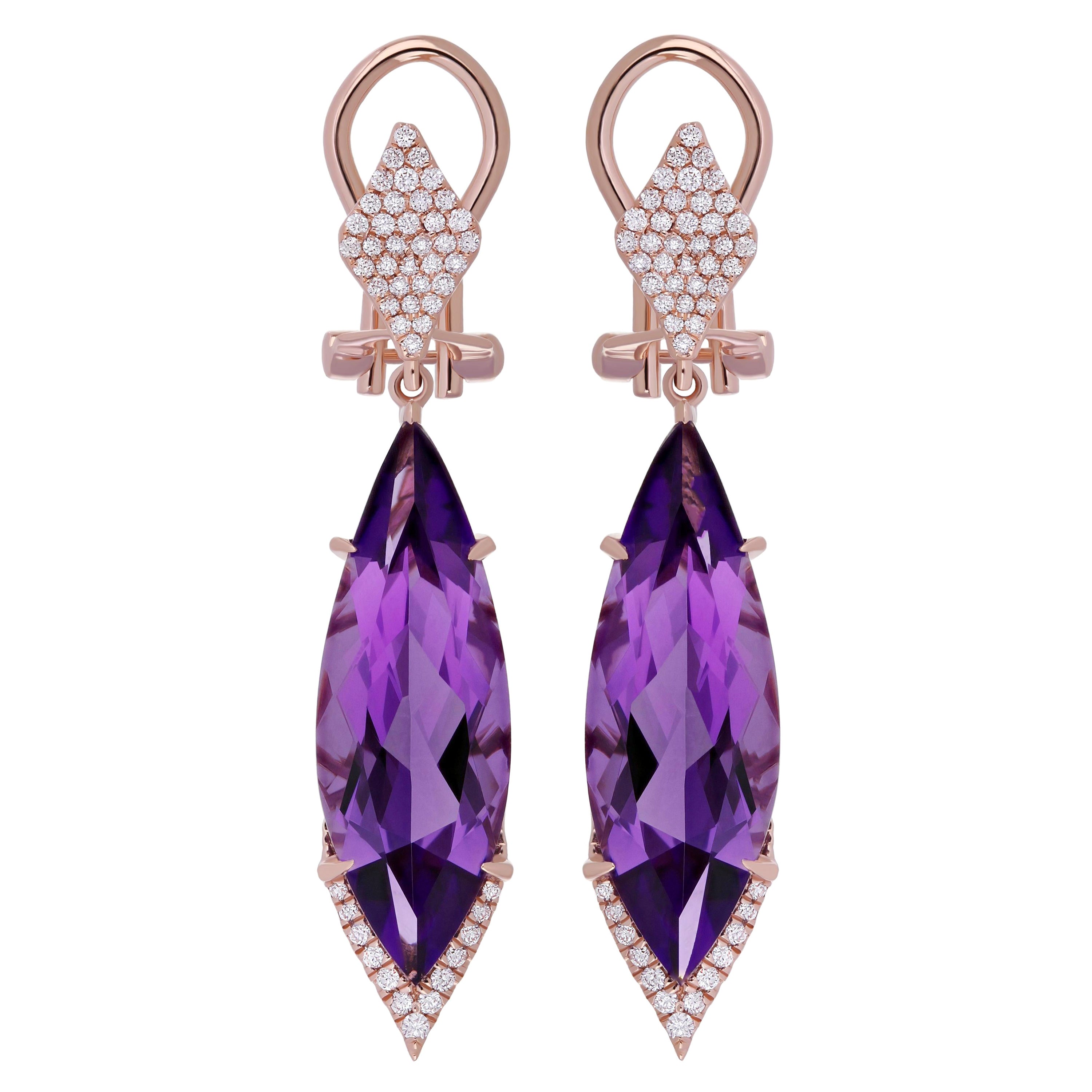 Amethyst and Diamond Studded Earring in 14Karat, Rose Gold en vente