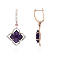 Amethyst, Pink Sapphire and Diamond Earring in 14 karat Rose Gold Drop Earring