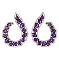 Boucles d'oreilles artisanales en or rose 14 carats avec améthyste et diamants cloutés