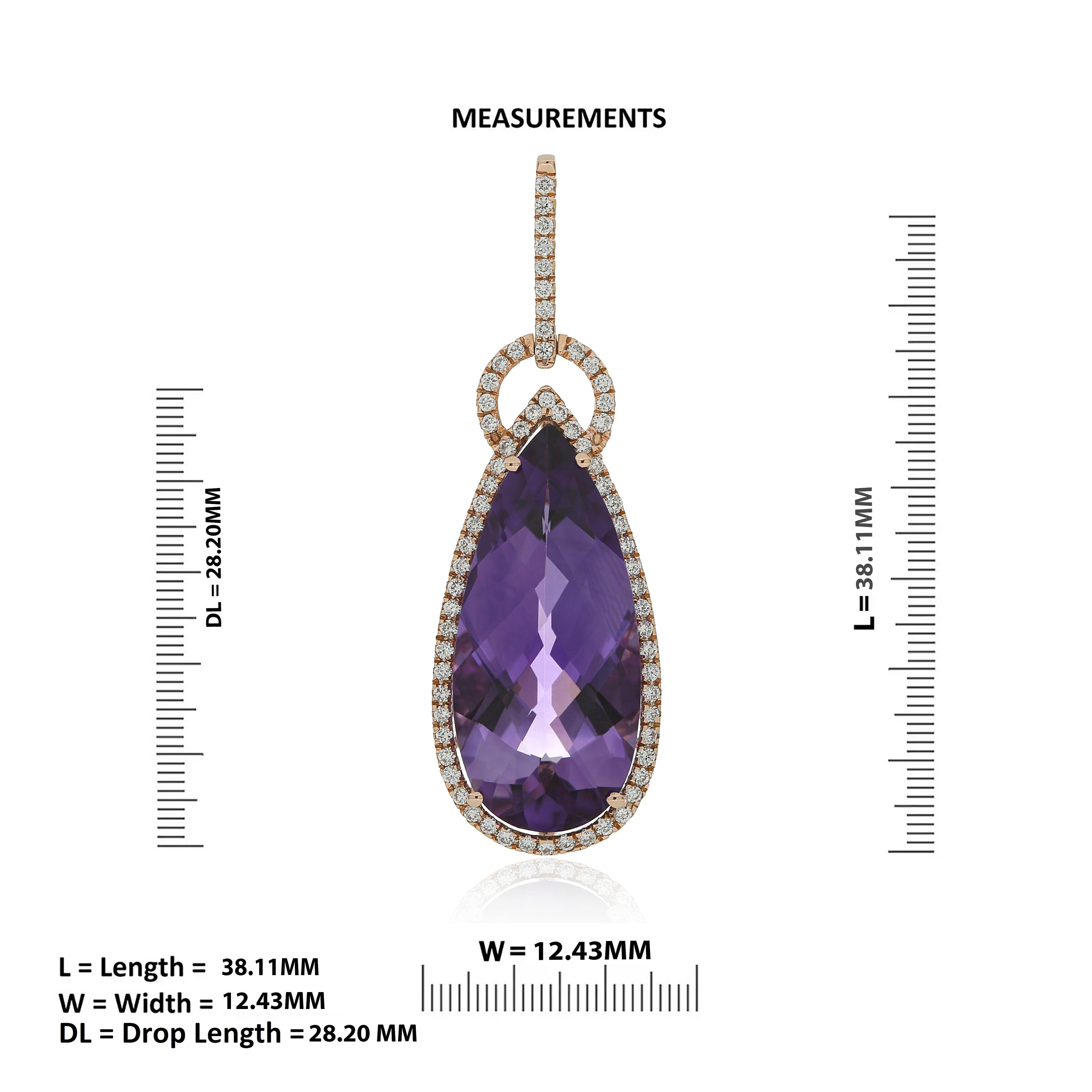 Amethyst and Diamond Studded Pendent 14 Karat Rose Gold In New Condition For Sale In JAIPUR, IN