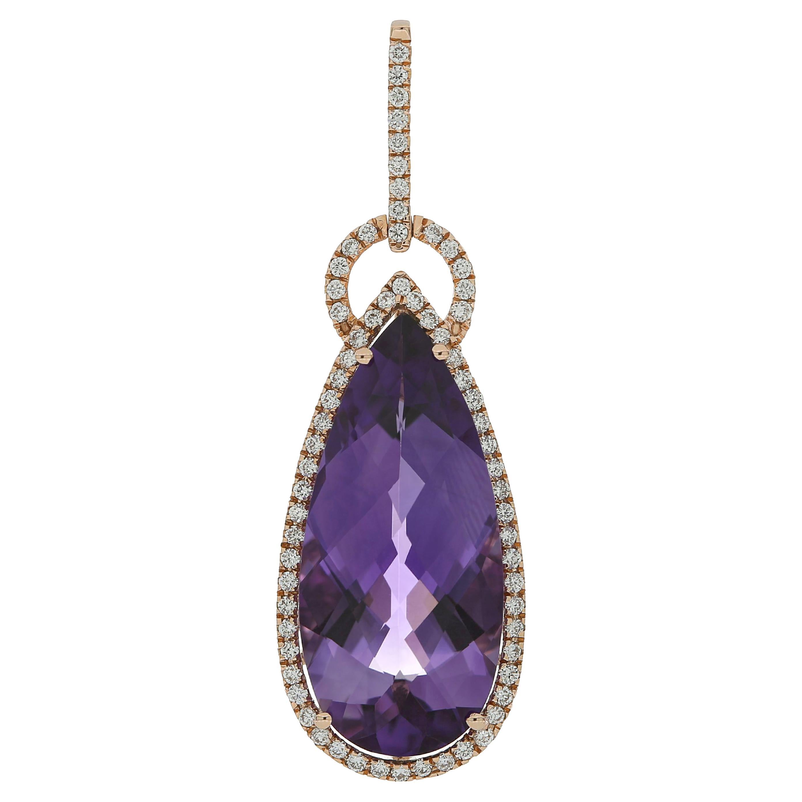 Amethyst and Diamond Studded Pendent 14 Karat Rose Gold For Sale