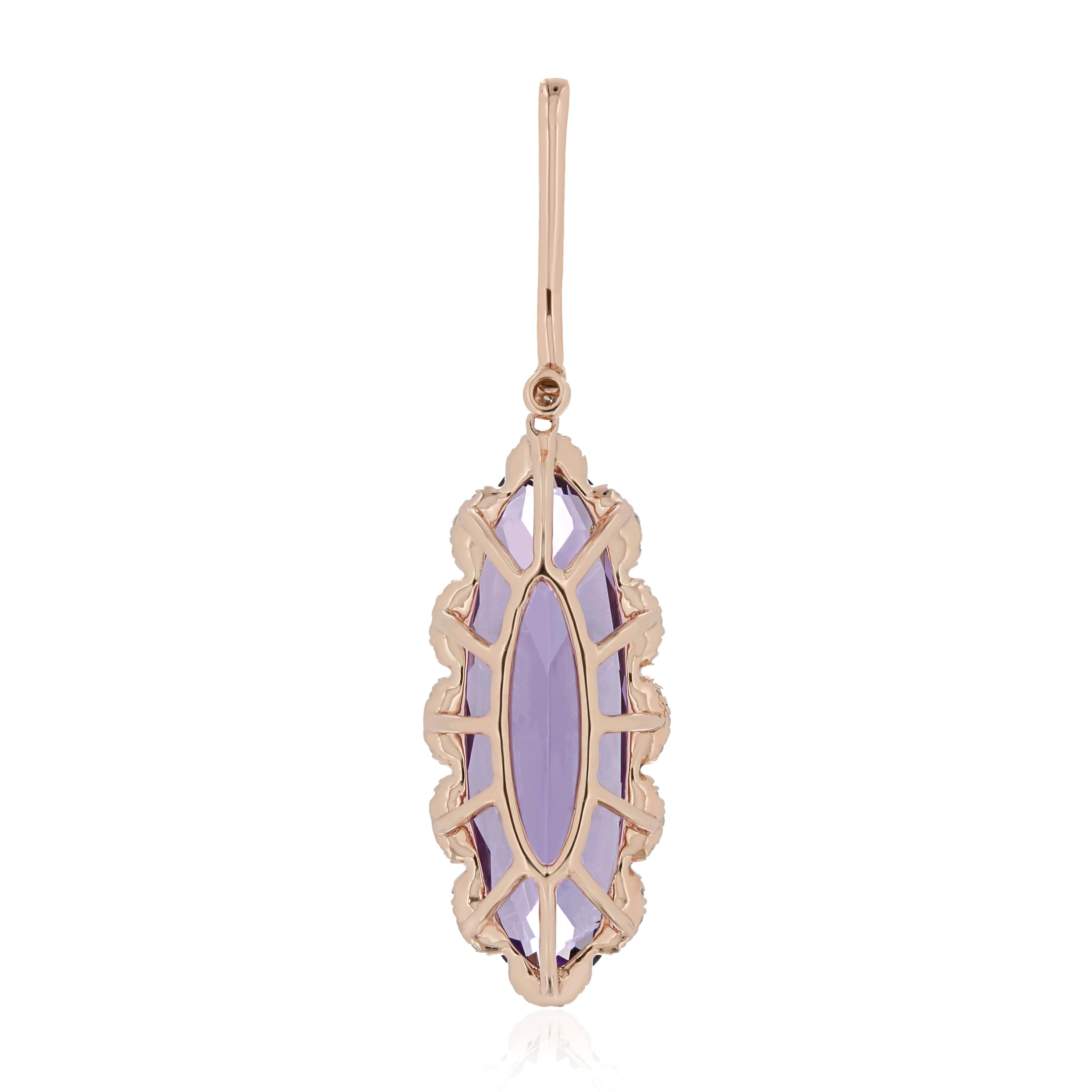 Amethyst and Diamond Studded Pendent in 14 Karat Rose Gold In New Condition For Sale In JAIPUR, IN