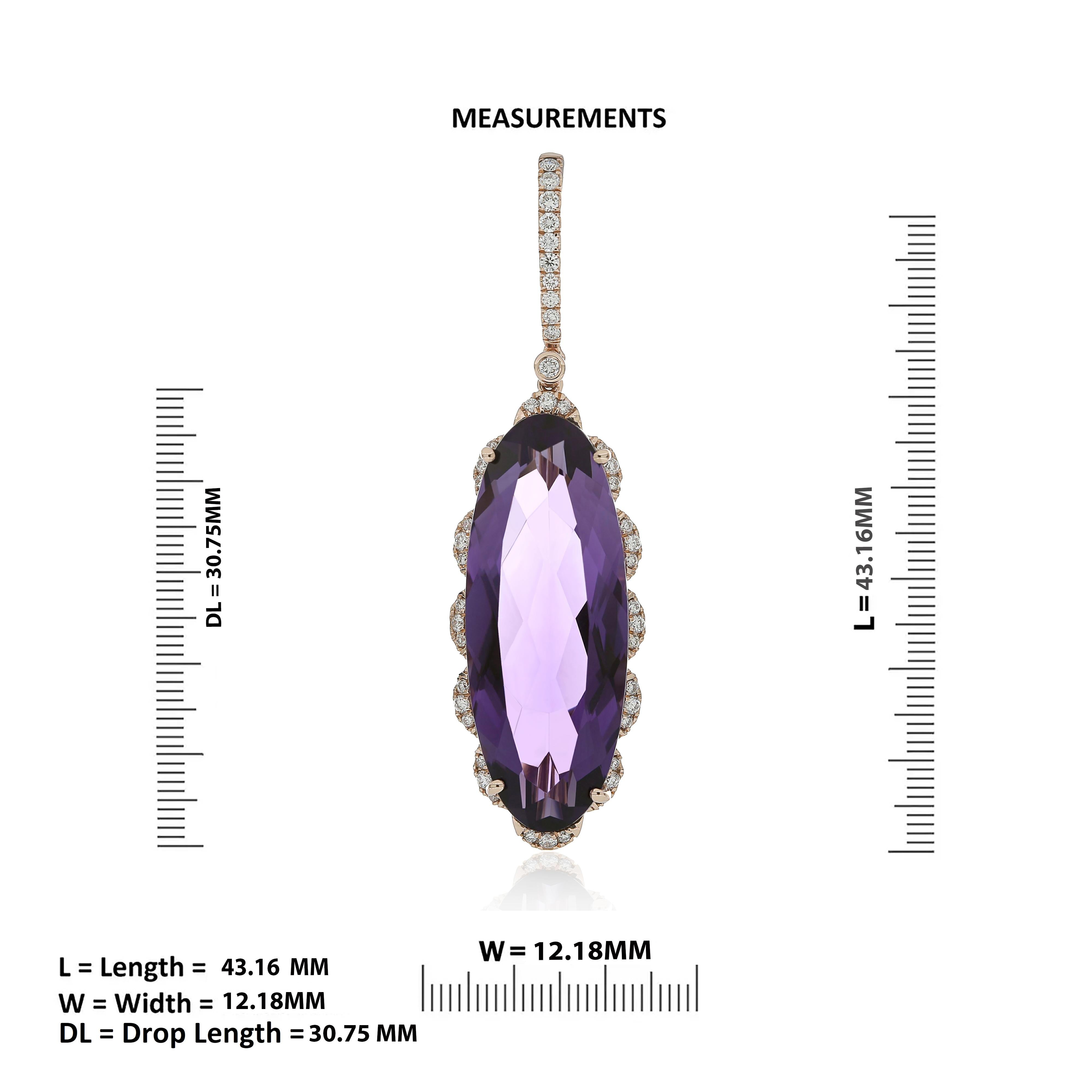 Women's Amethyst and Diamond Studded Pendent in 14 Karat Rose Gold For Sale