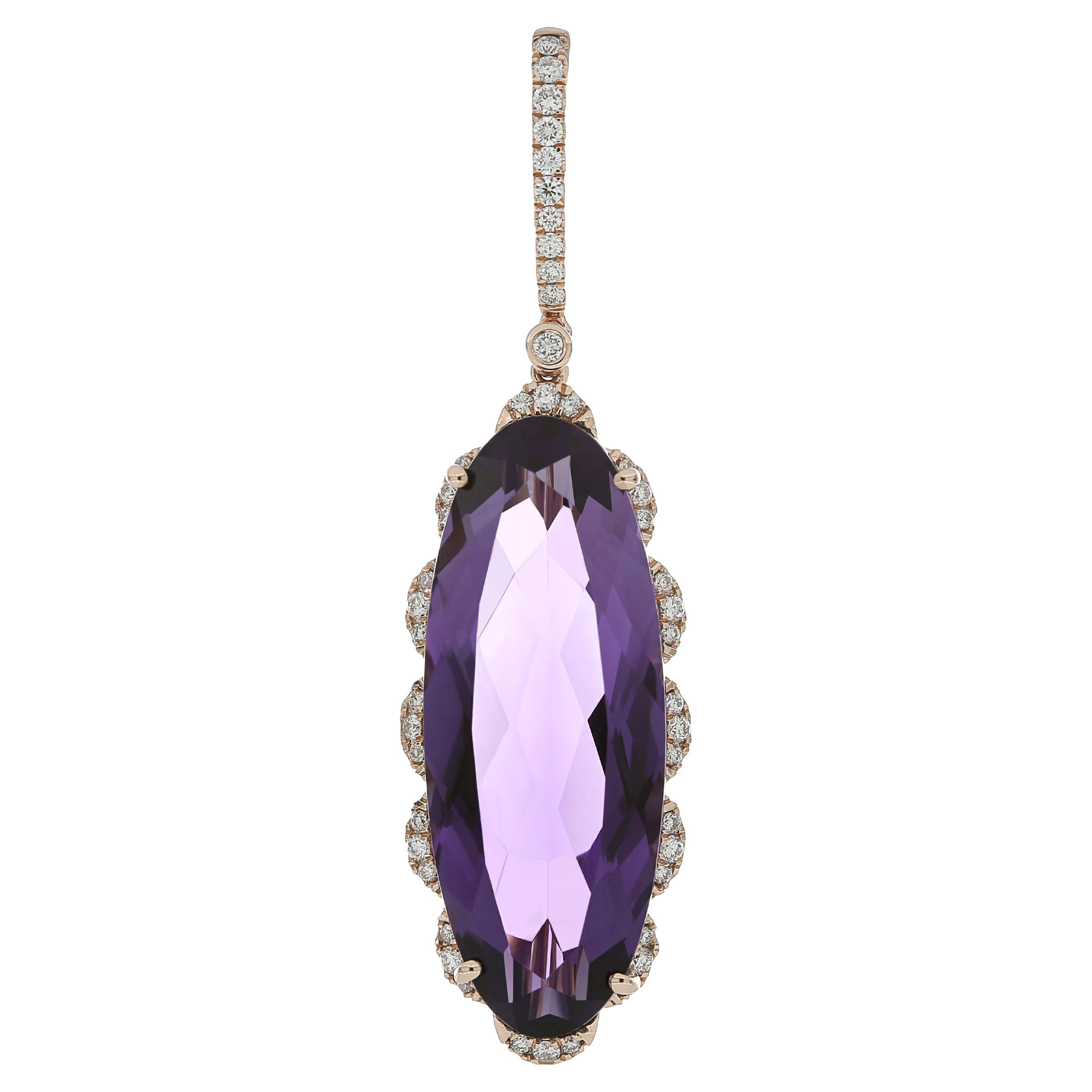 Amethyst and Diamond Studded Pendent in 14 Karat Rose Gold For Sale