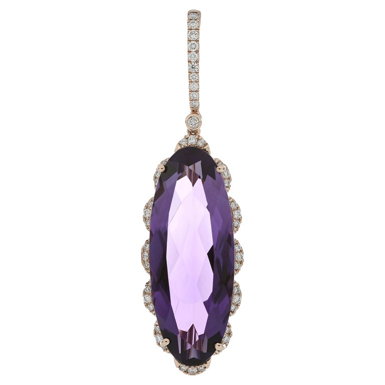 Amethyst and Diamond Studded Pendent in 14 Karat Rose Gold For Sale at ...