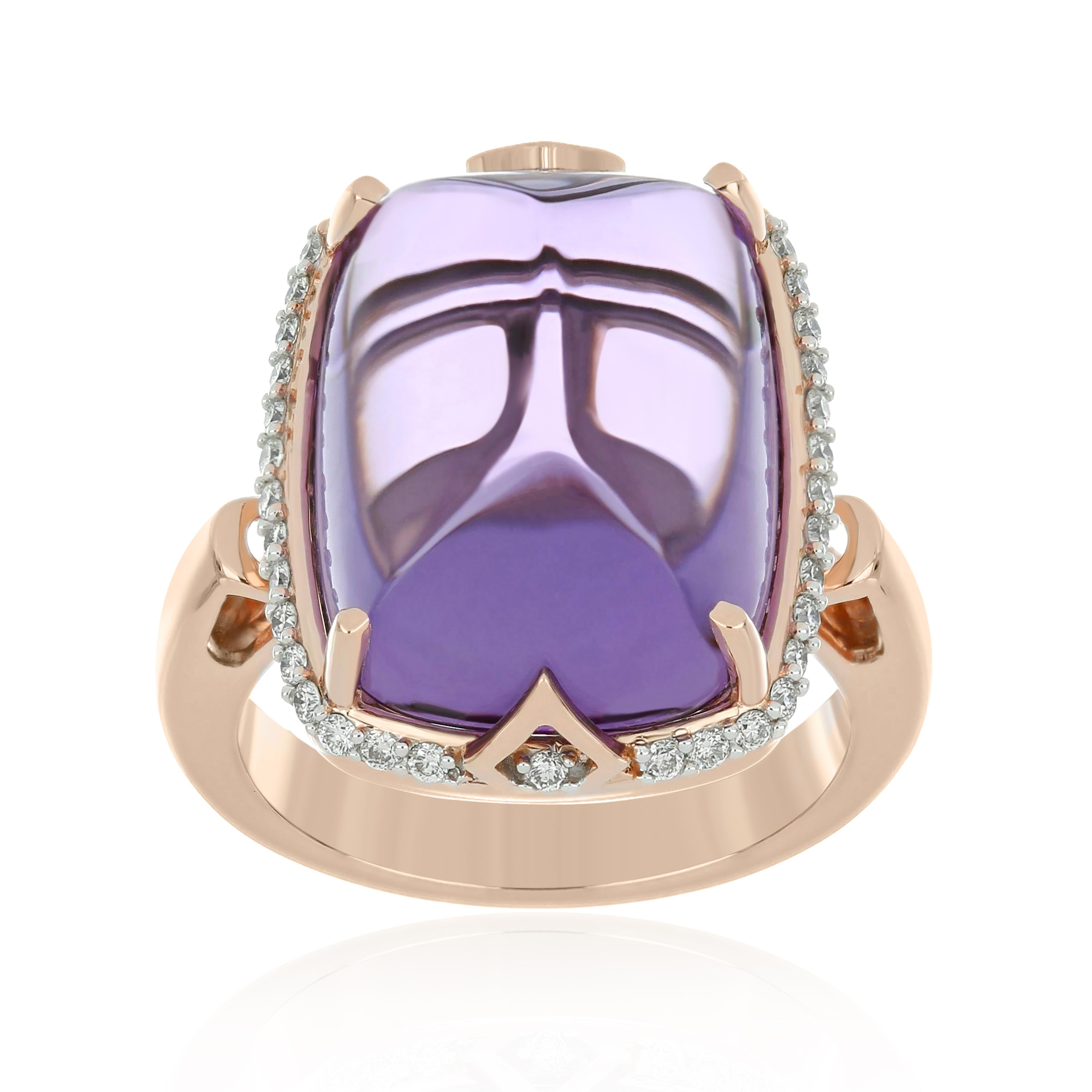 For Sale:  Amethyst and Diamond Studded Ring 14 Karat Rose Gold 3