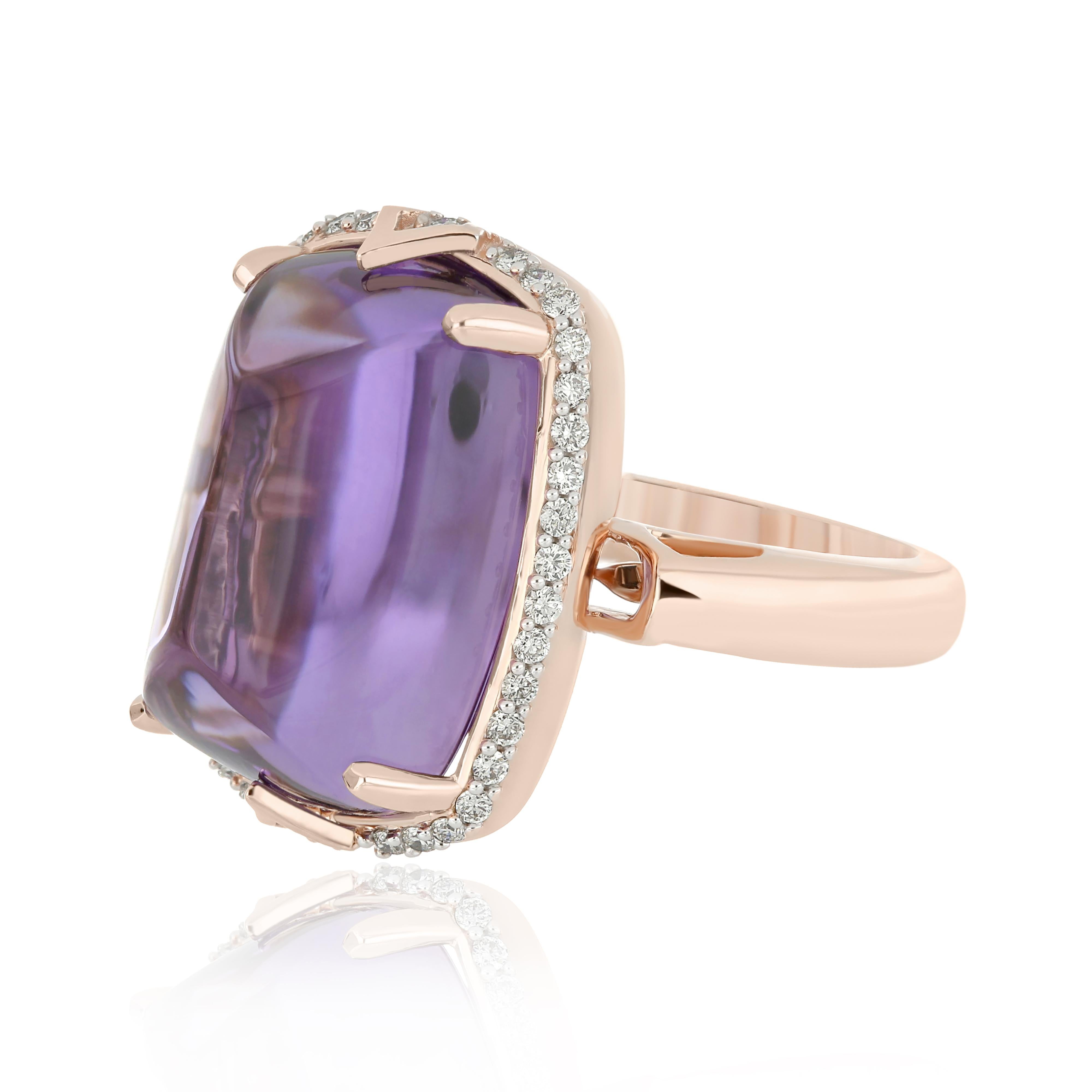 For Sale:  Amethyst and Diamond Studded Ring 14 Karat Rose Gold 5