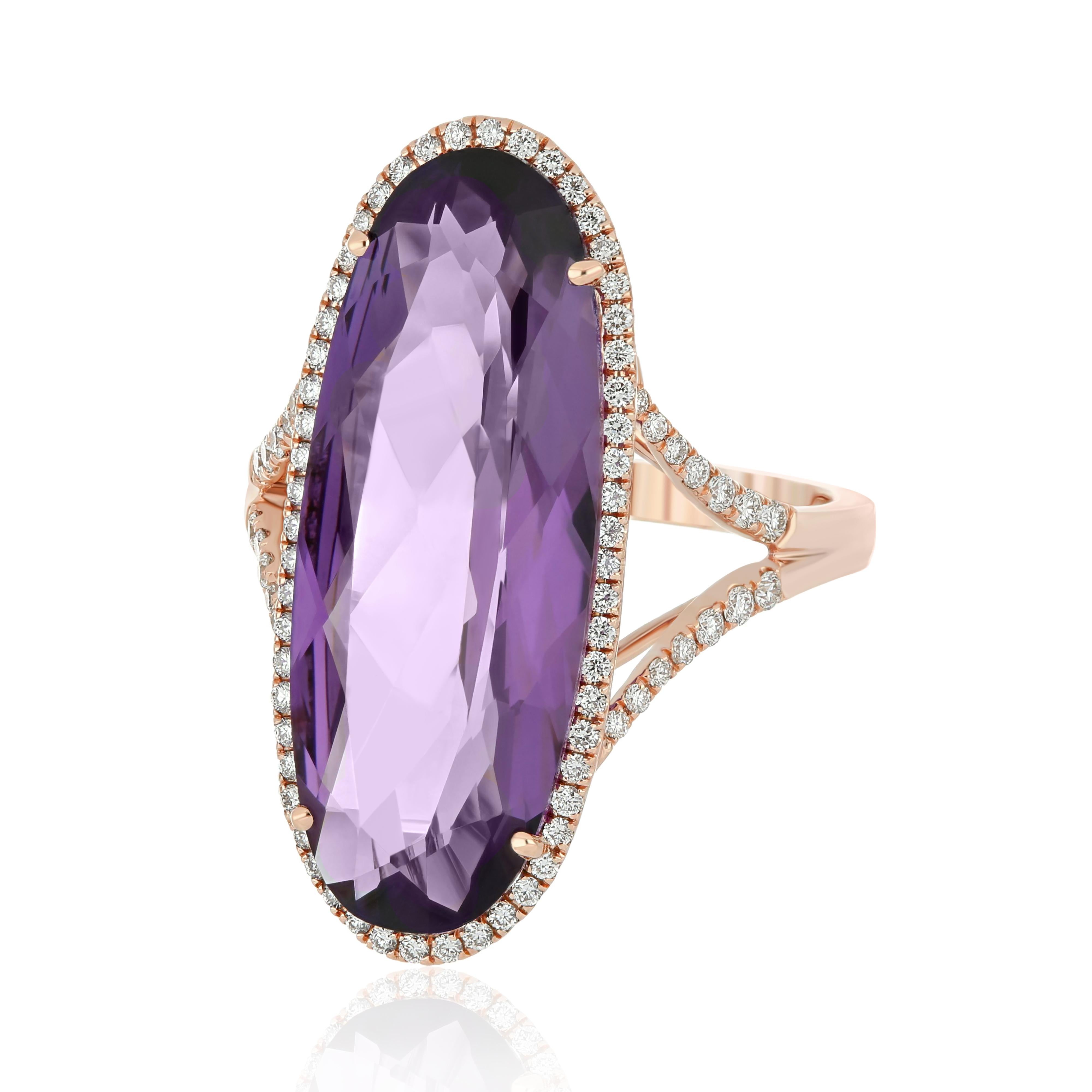 For Sale:  Amethyst and Diamond Studded Ring 14 Karat Rose Gold 3