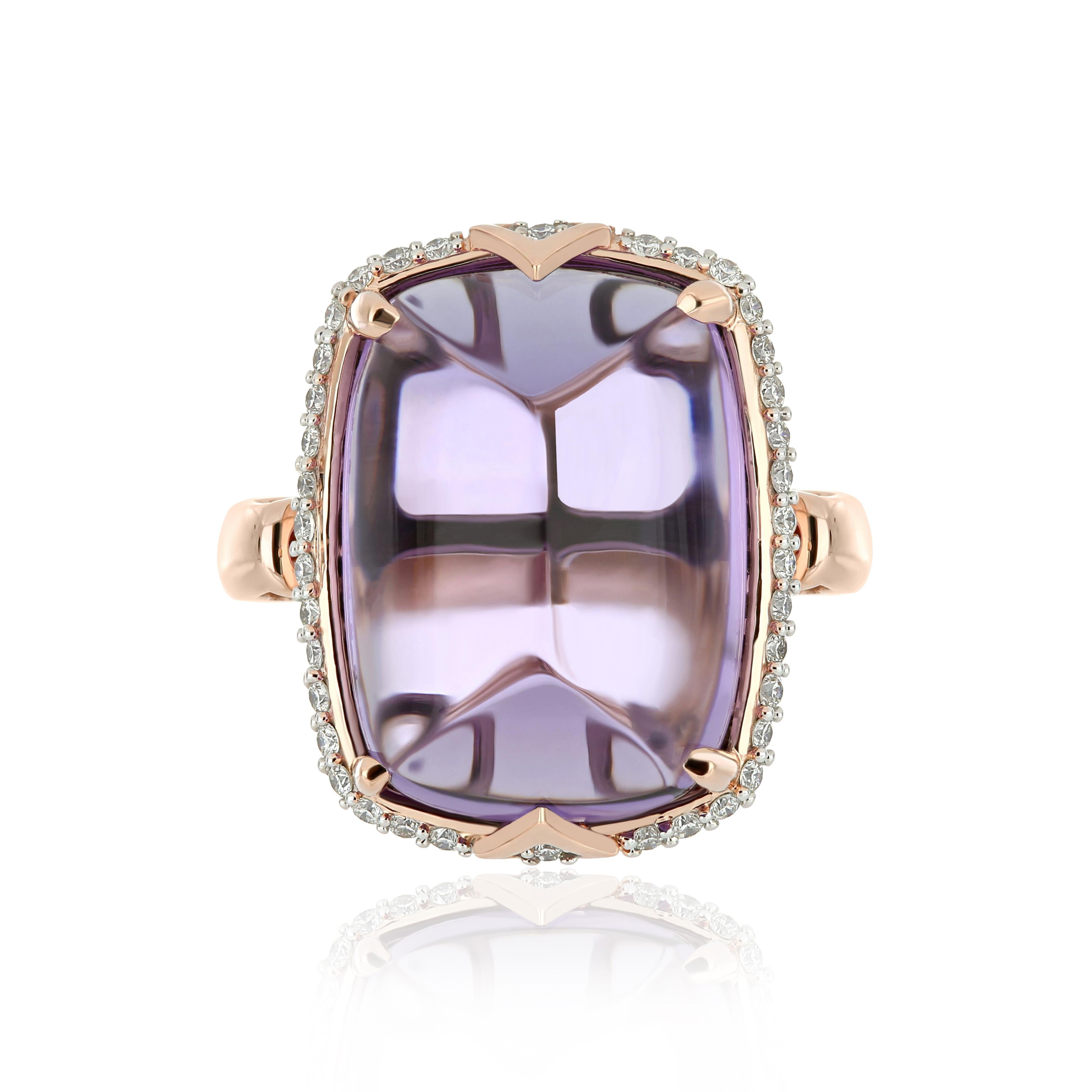 For Sale:  Amethyst and Diamond Studded Ring 14 Karat Rose Gold 4