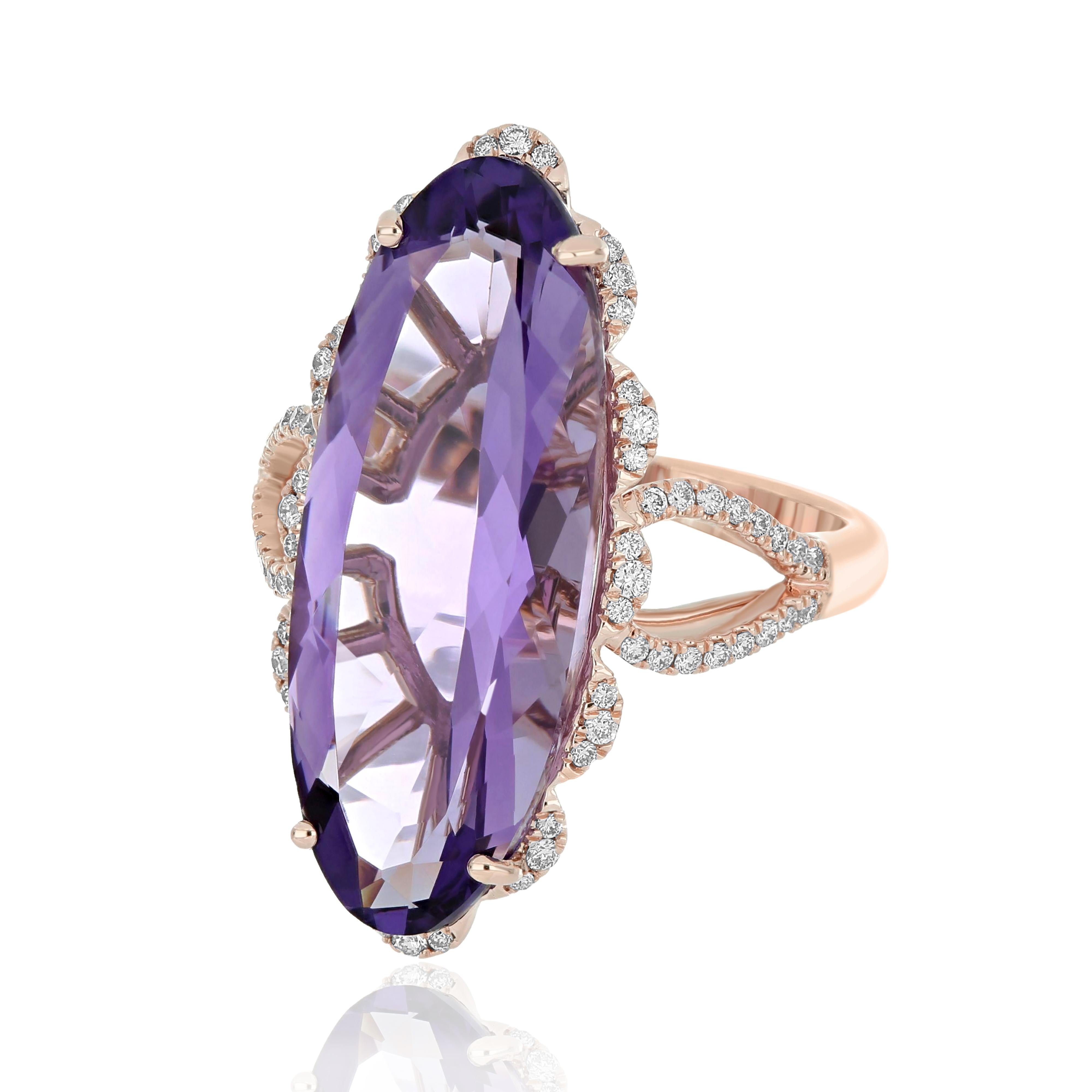 For Sale:  Amethyst and Diamond Studded Ring 14 Karat Rose Gold 4
