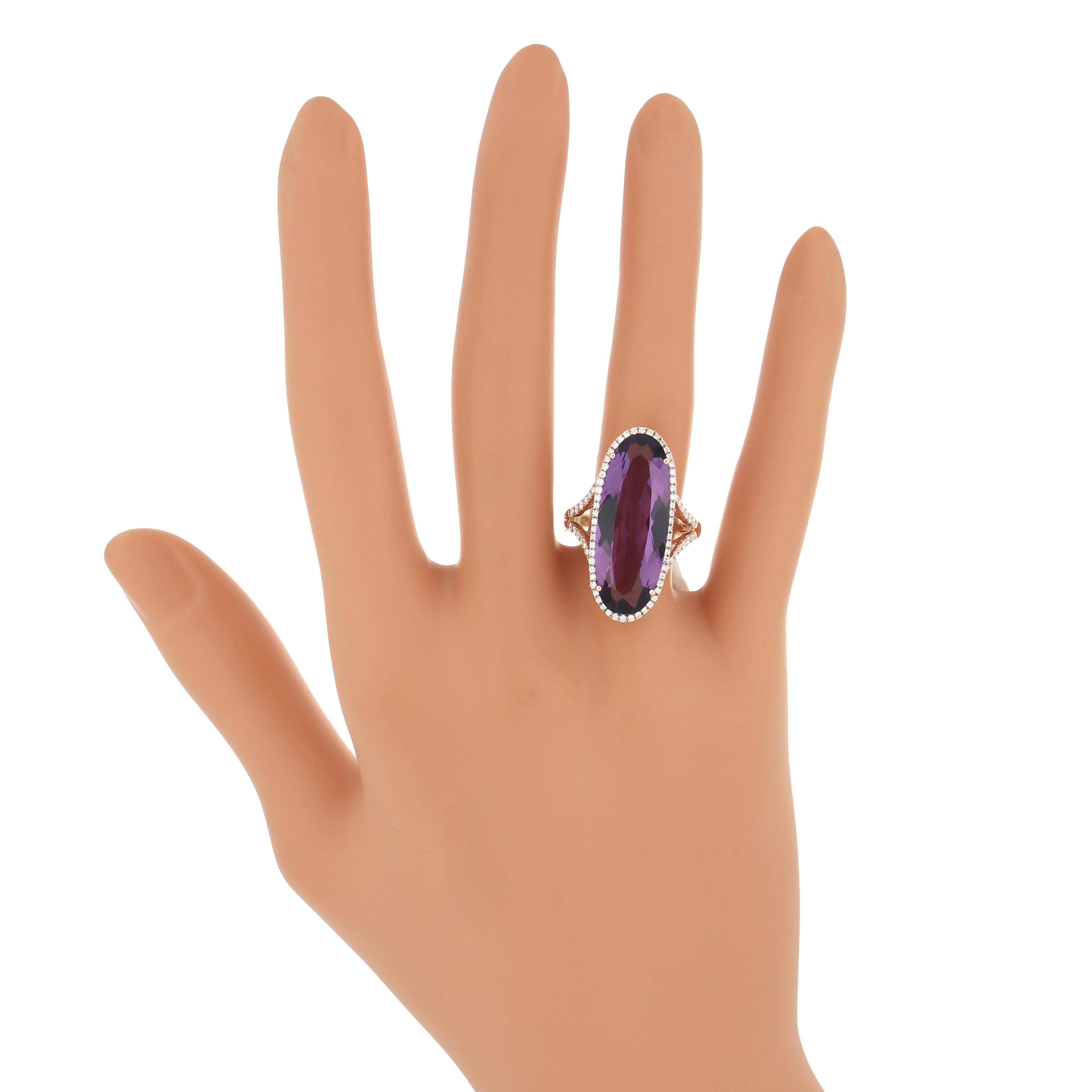 For Sale:  Amethyst and Diamond Studded Ring 14 Karat Rose Gold 7