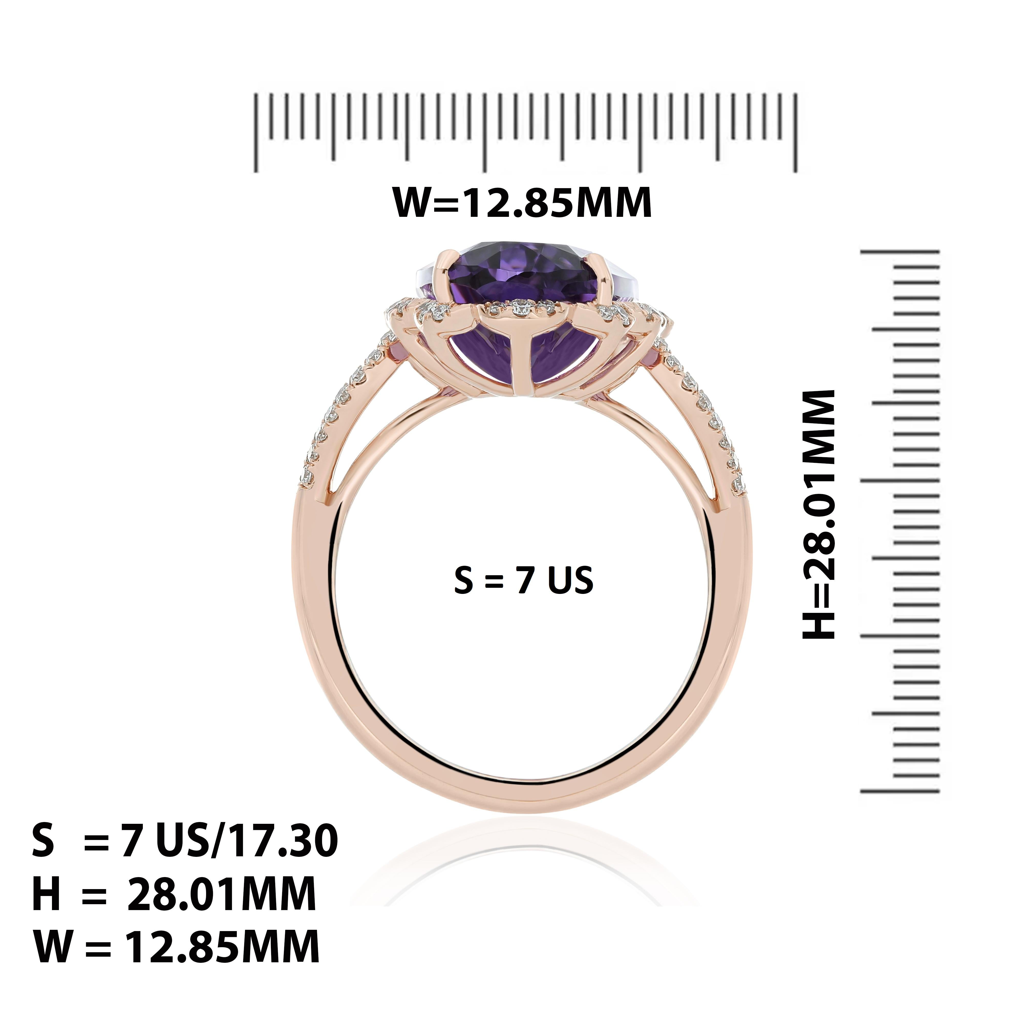 For Sale:  Amethyst and Diamond Studded Ring 14 Karat Rose Gold 7