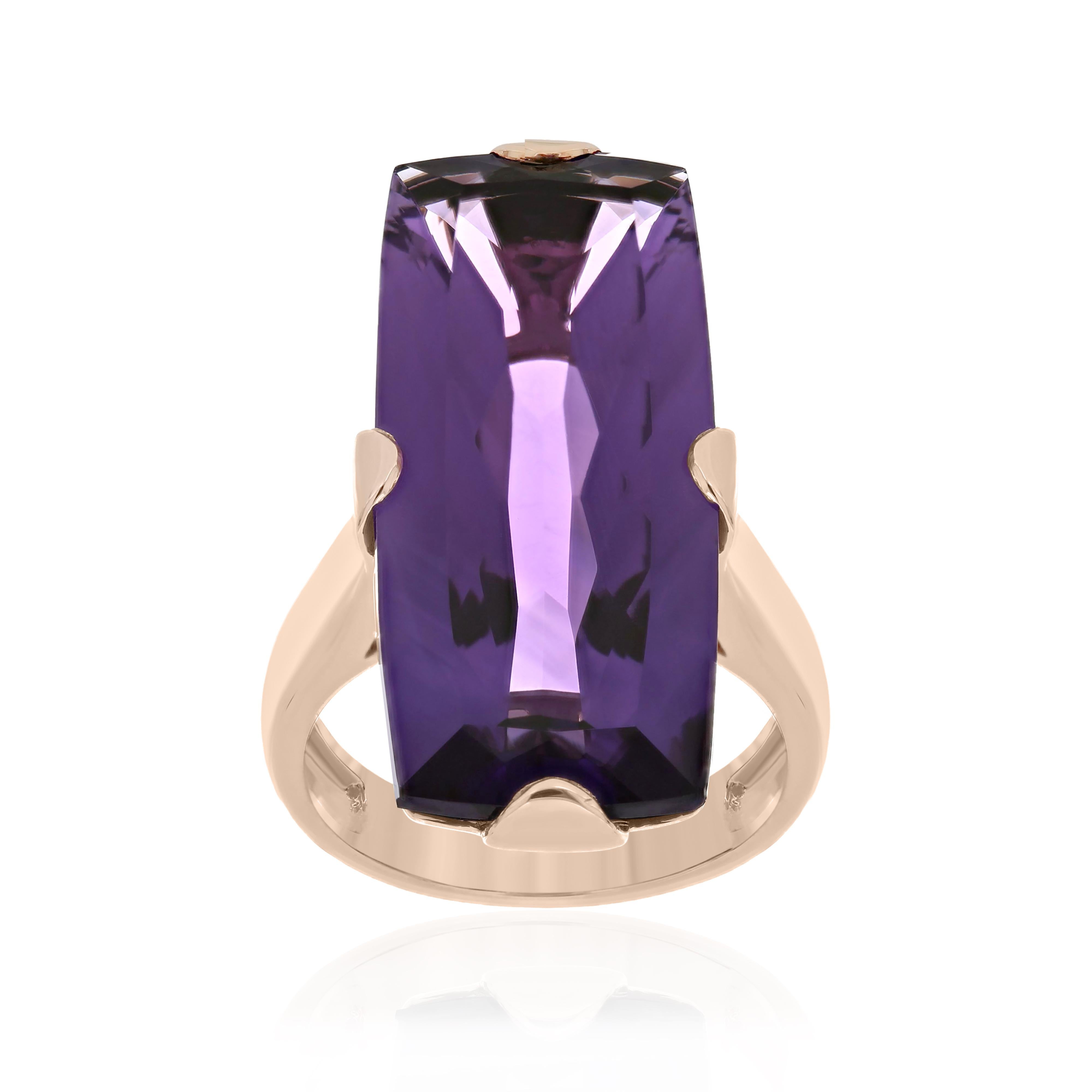 For Sale:  Amethyst and Diamond Studded Ring in 14 Karat Rose Gold 2
