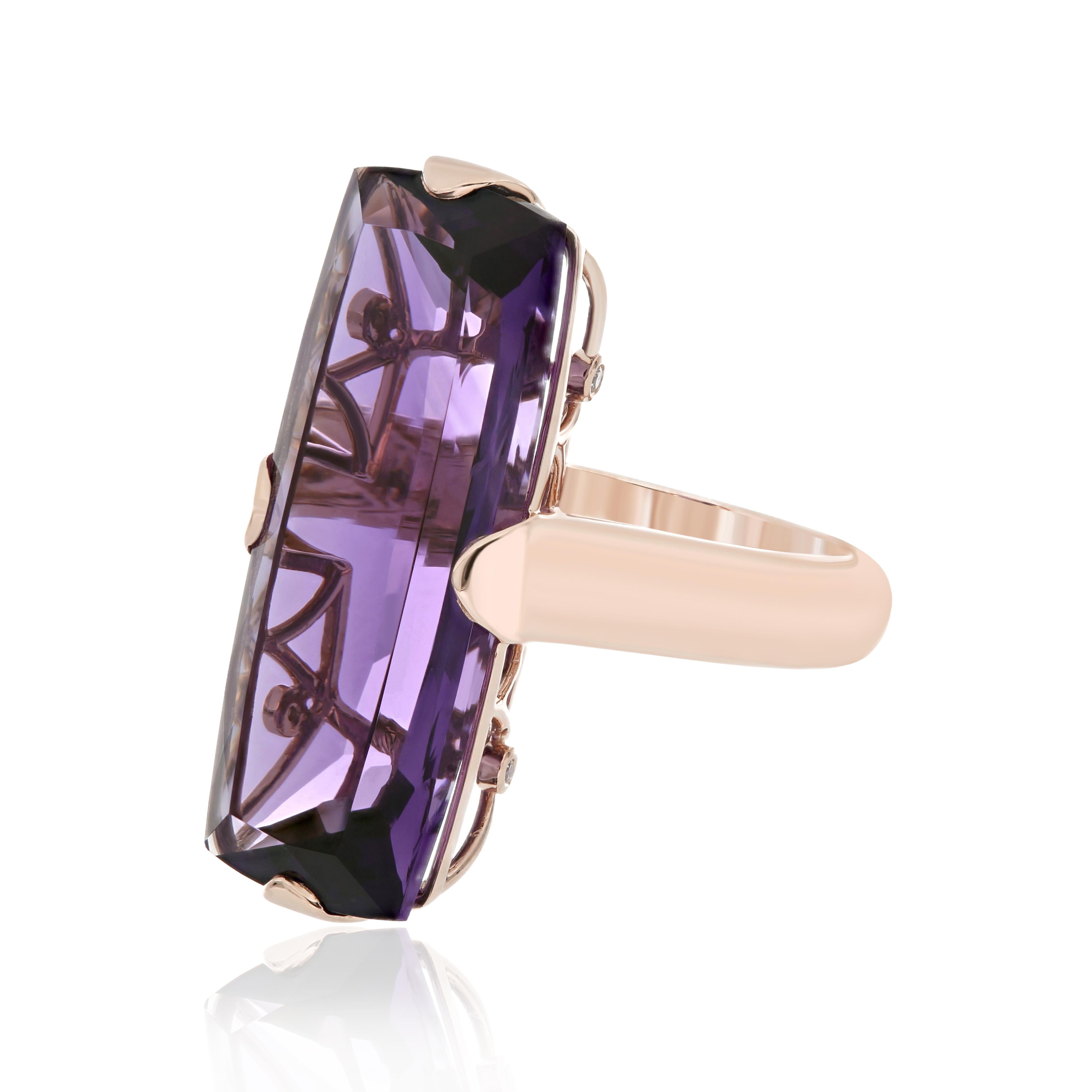 For Sale:  Amethyst and Diamond Studded Ring in 14 Karat Rose Gold 3