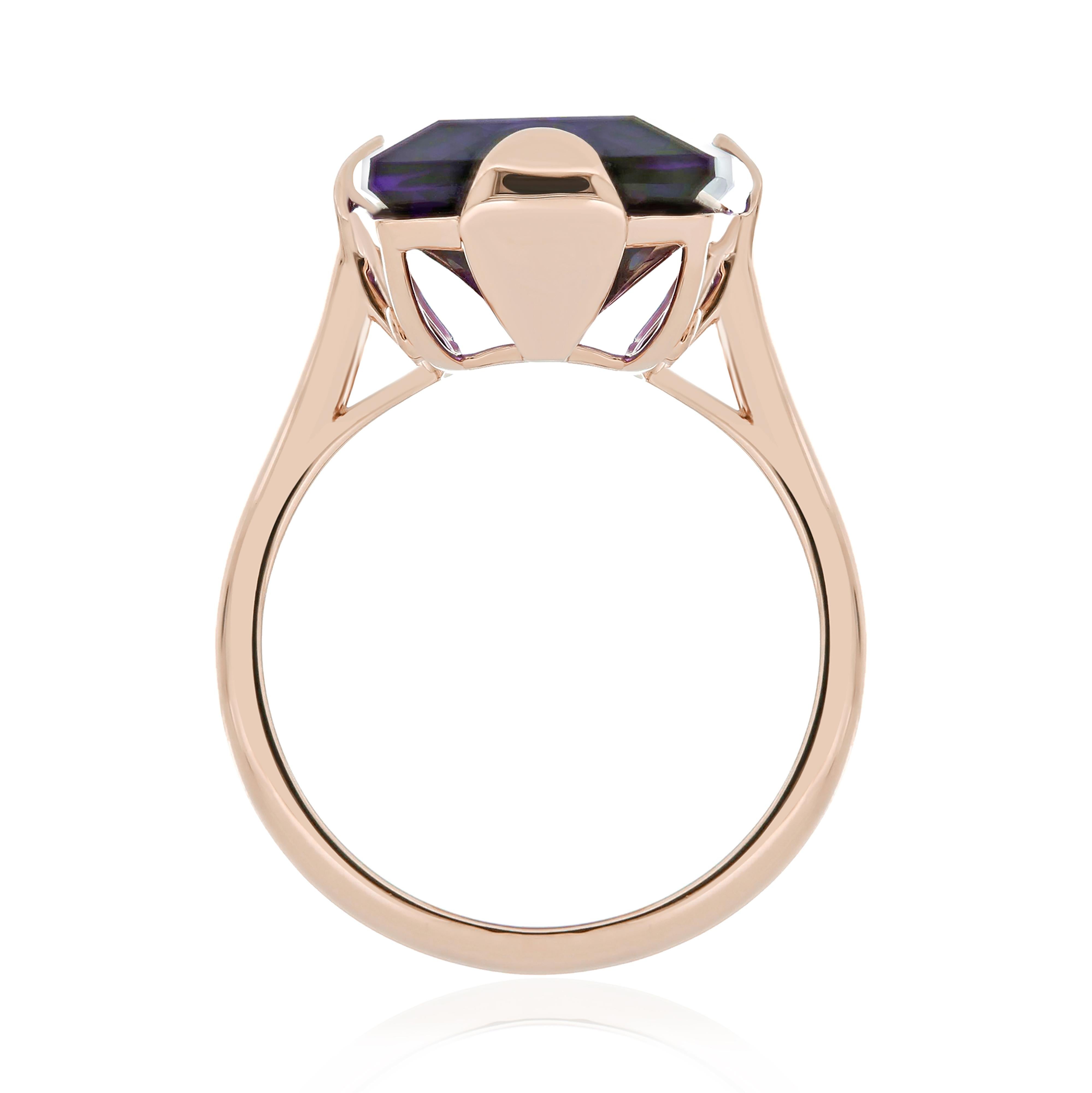 For Sale:  Amethyst and Diamond Studded Ring in 14 Karat Rose Gold 5