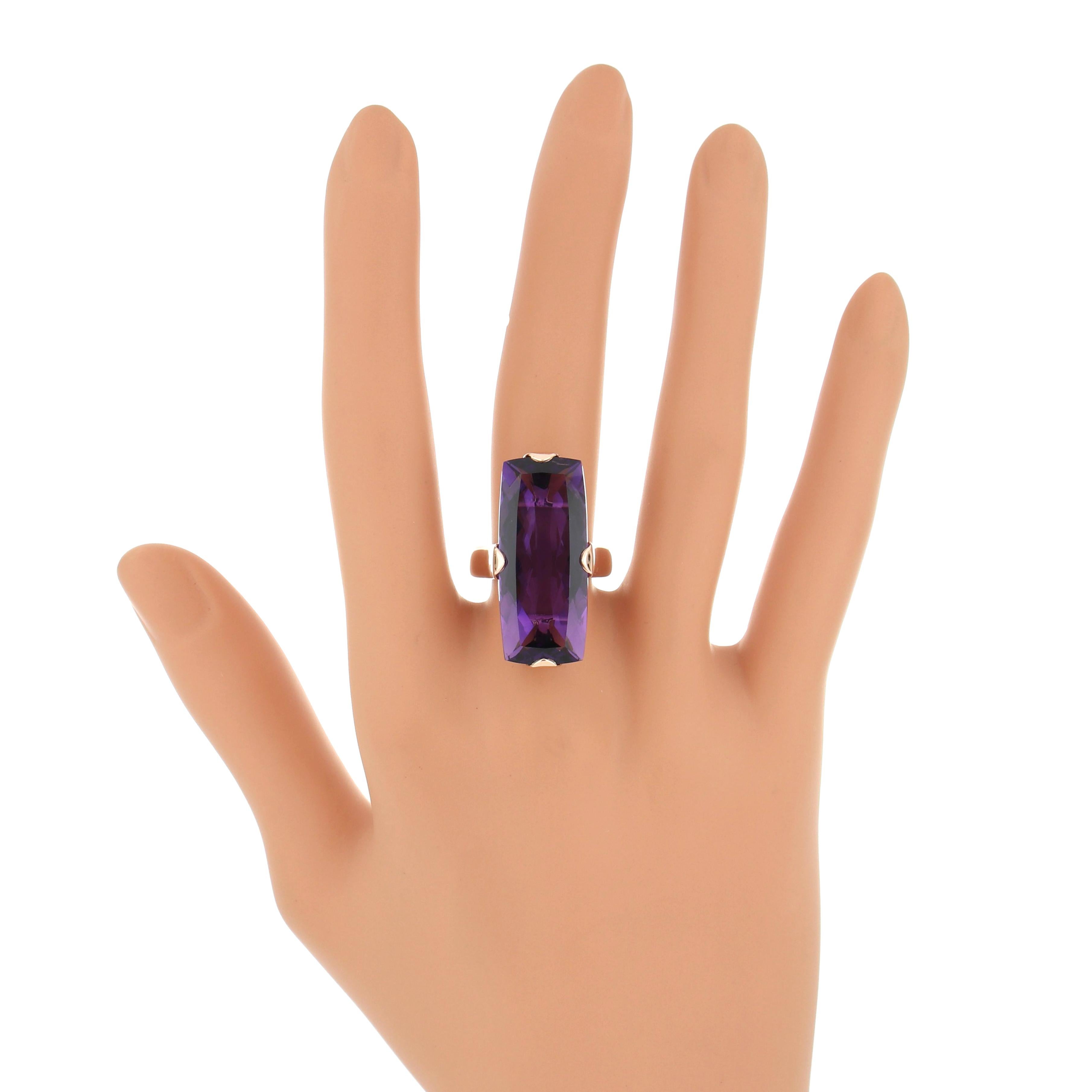 For Sale:  Amethyst and Diamond Studded Ring in 14 Karat Rose Gold 7