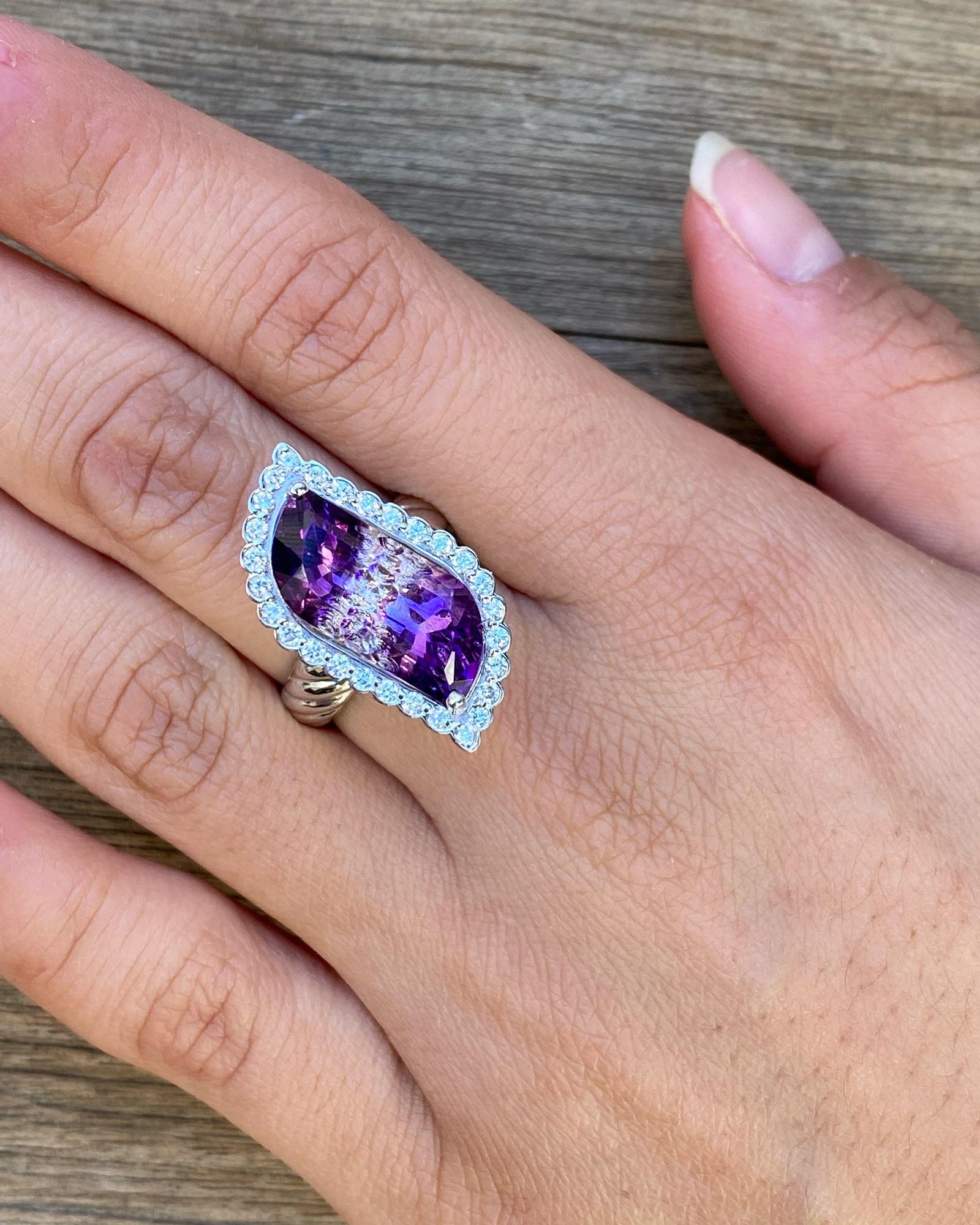 Amethyst And Diamond Twist Ring In New Condition For Sale In Phoenix, AZ