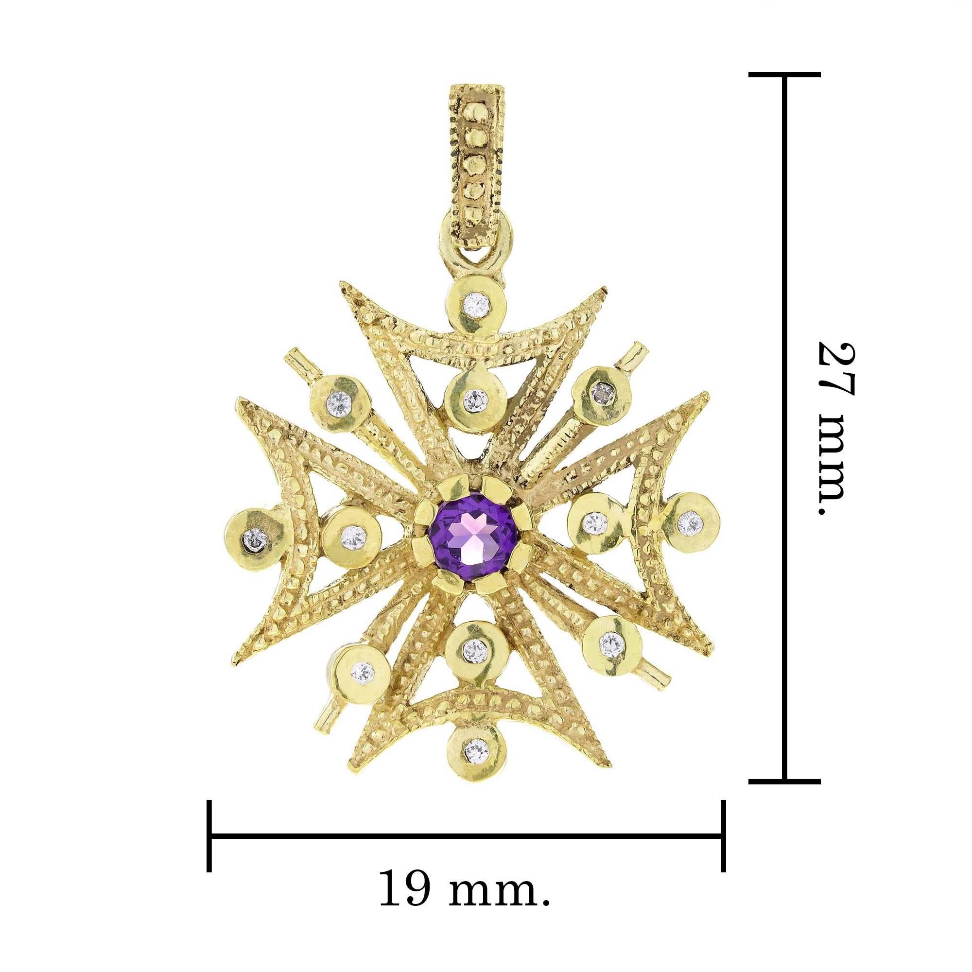 Amethyst und Diamant Vintage Style Schneeflocke Anhänger in 9K Gelb  Gold im Zustand „Neu“ im Angebot in Bangkok, TH
