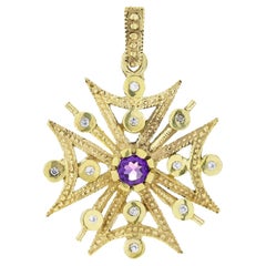 Amethyst und Diamant Vintage Style Schneeflocke Anhänger in 9K Gelb  Gold