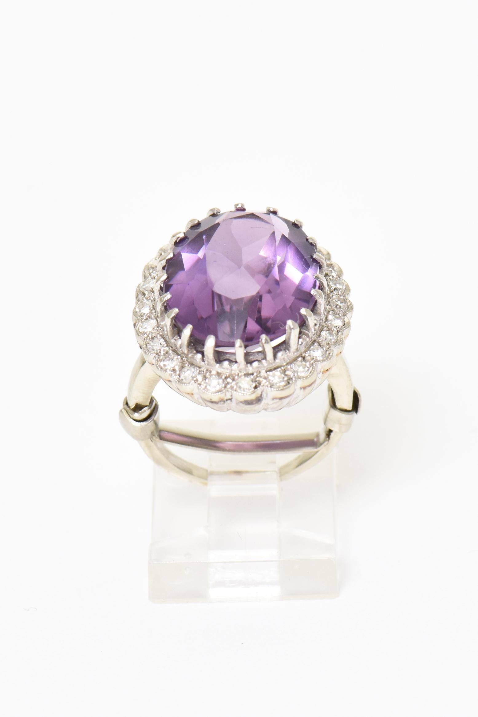 Oval Cut Amethyst and Diamond White Gold Cocktail Ring For Sale