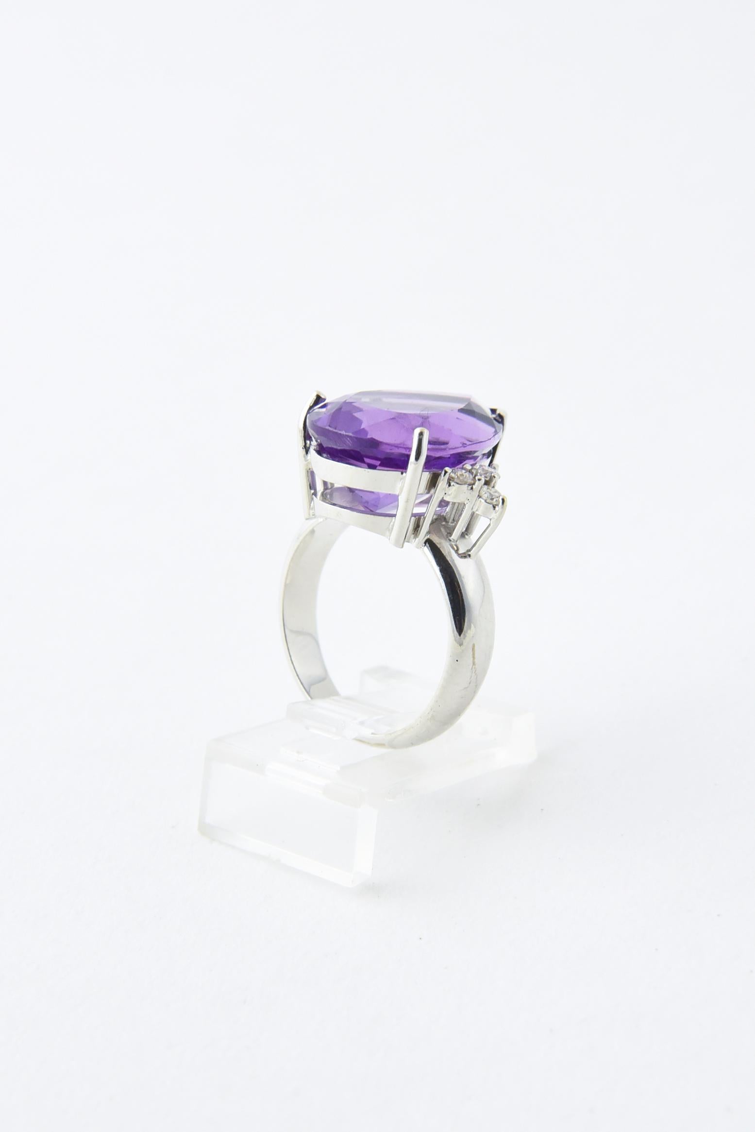 Women's Amethyst and Diamond White Gold Cocktail Ring For Sale