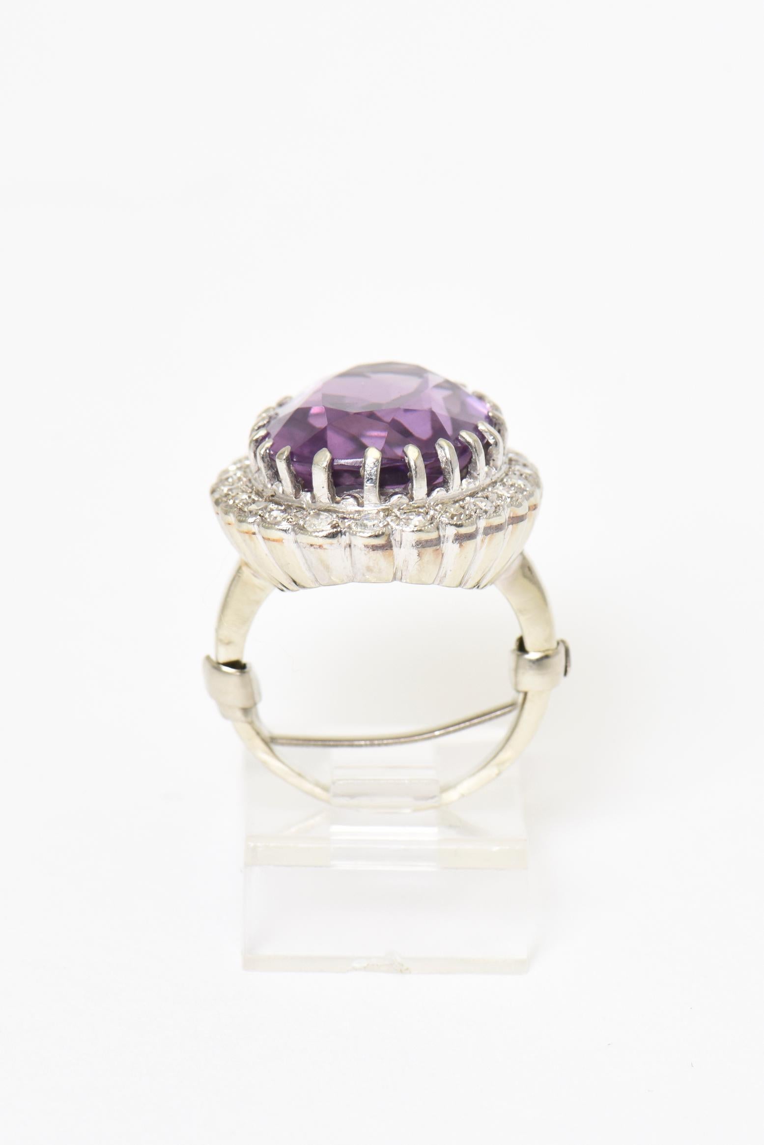 Women's Amethyst and Diamond White Gold Cocktail Ring For Sale