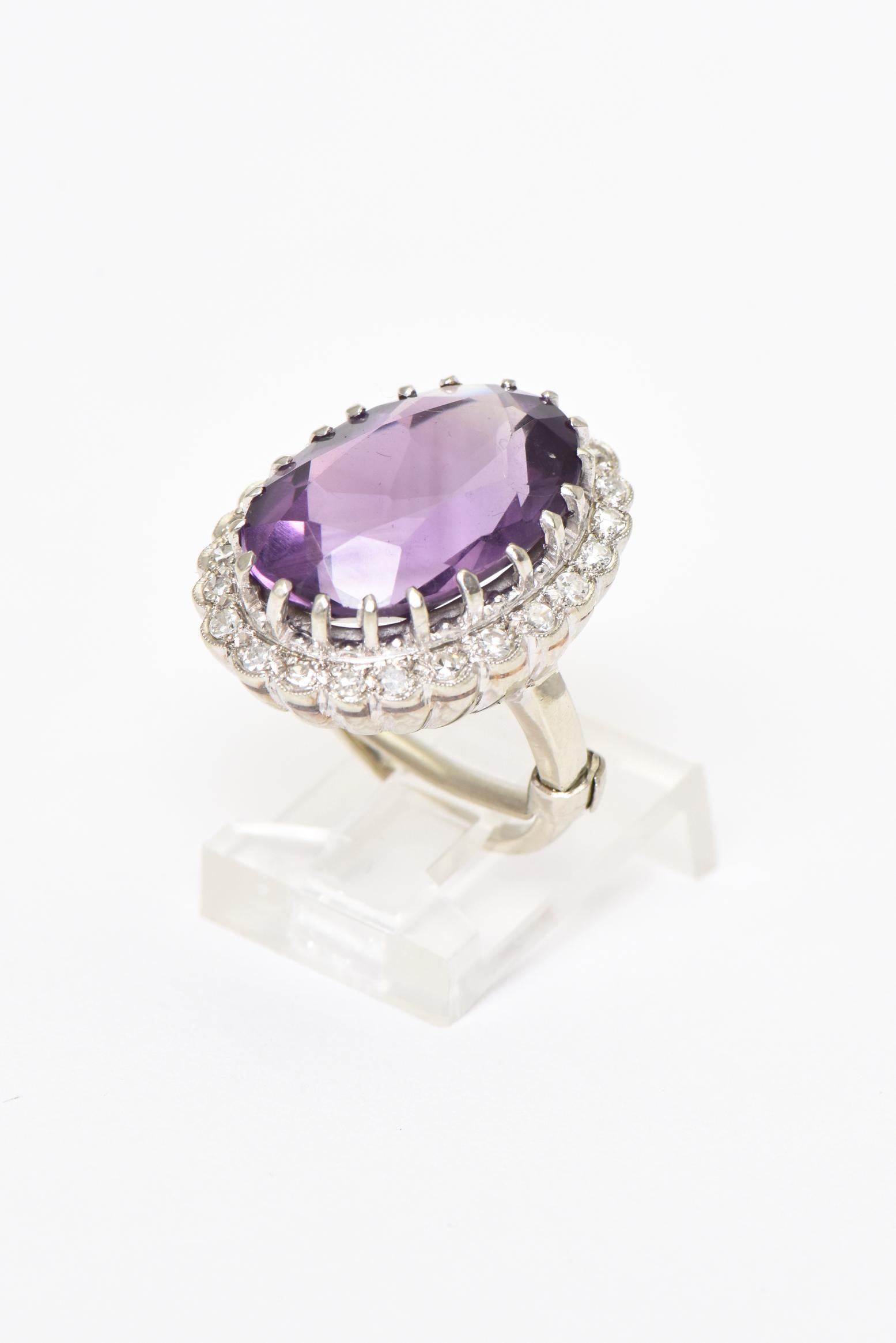 Amethyst and Diamond White Gold Cocktail Ring For Sale 3