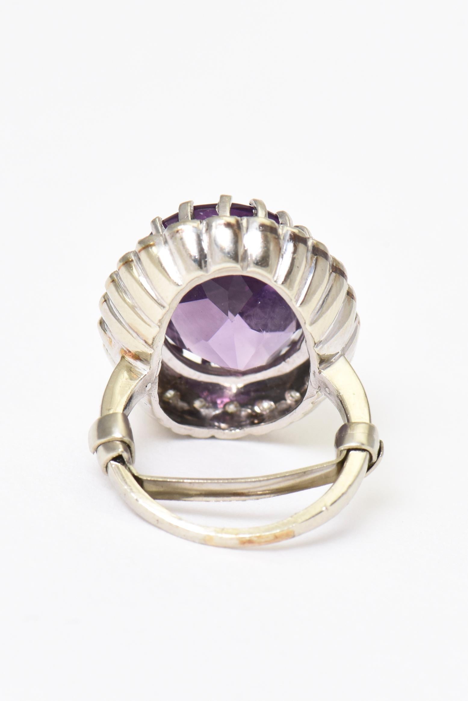 Amethyst and Diamond White Gold Cocktail Ring For Sale 4