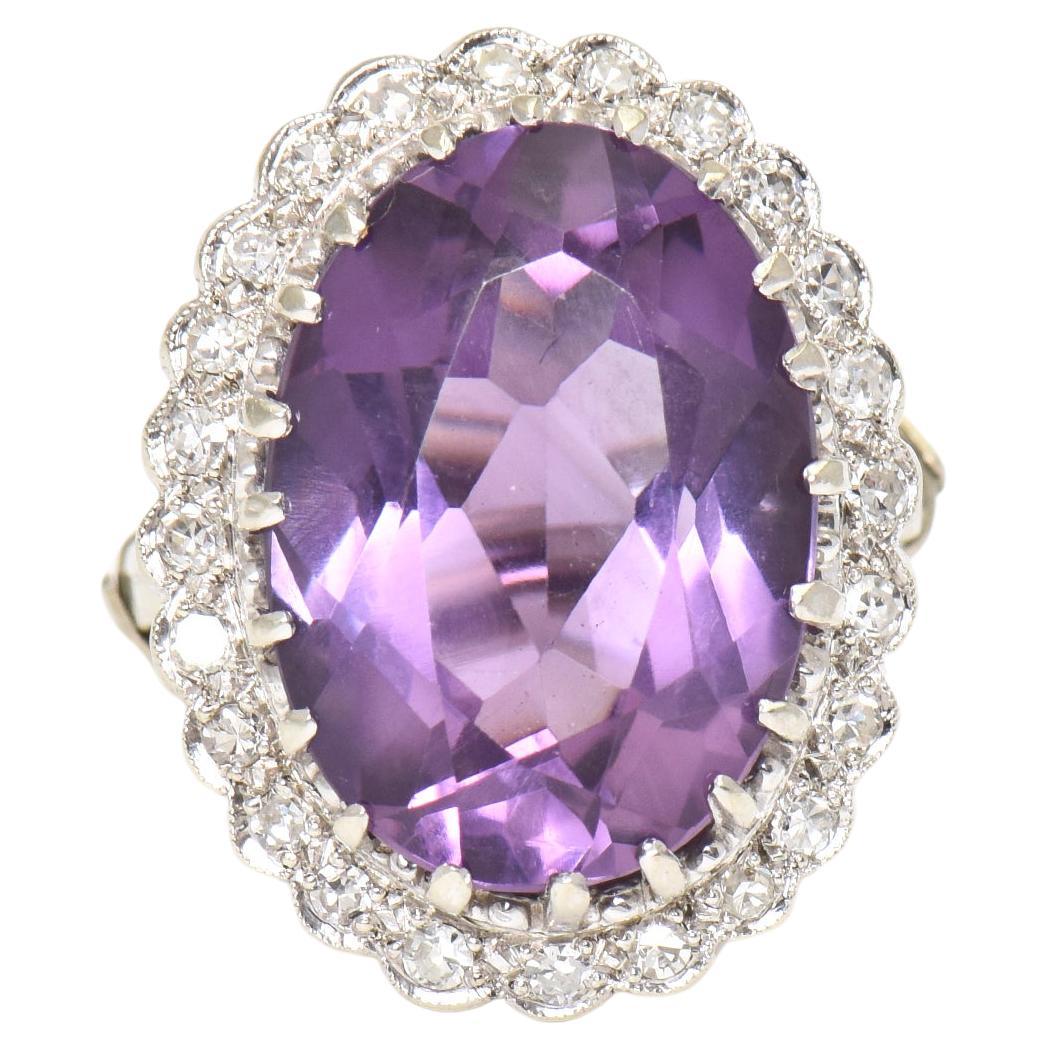 Amethyst and Diamond White Gold Cocktail Ring For Sale