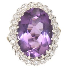 Retro Amethyst and Diamond White Gold Cocktail Ring