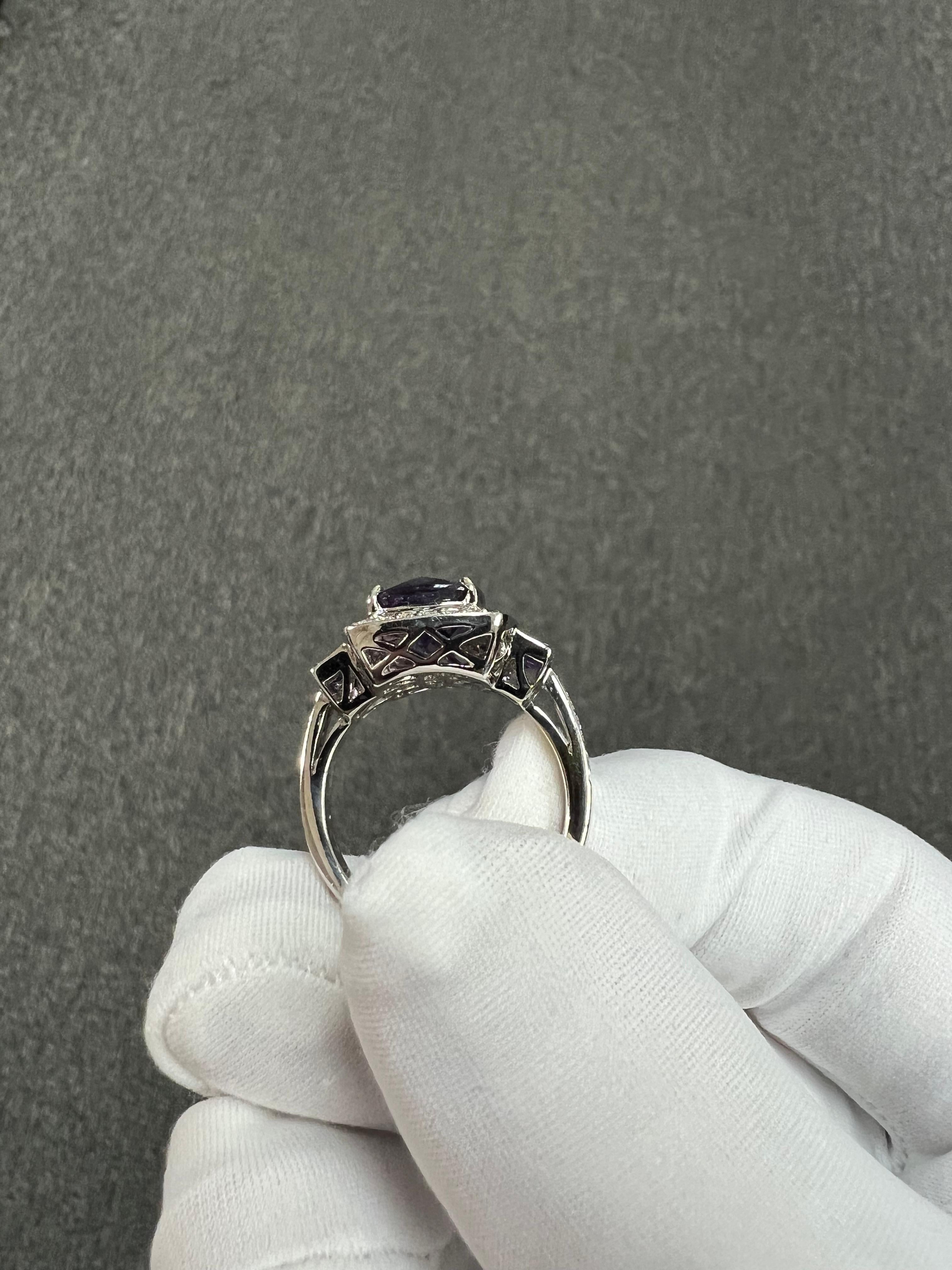 Amethyst And Diamond White Gold Ring Size 8.25 For Sale 4