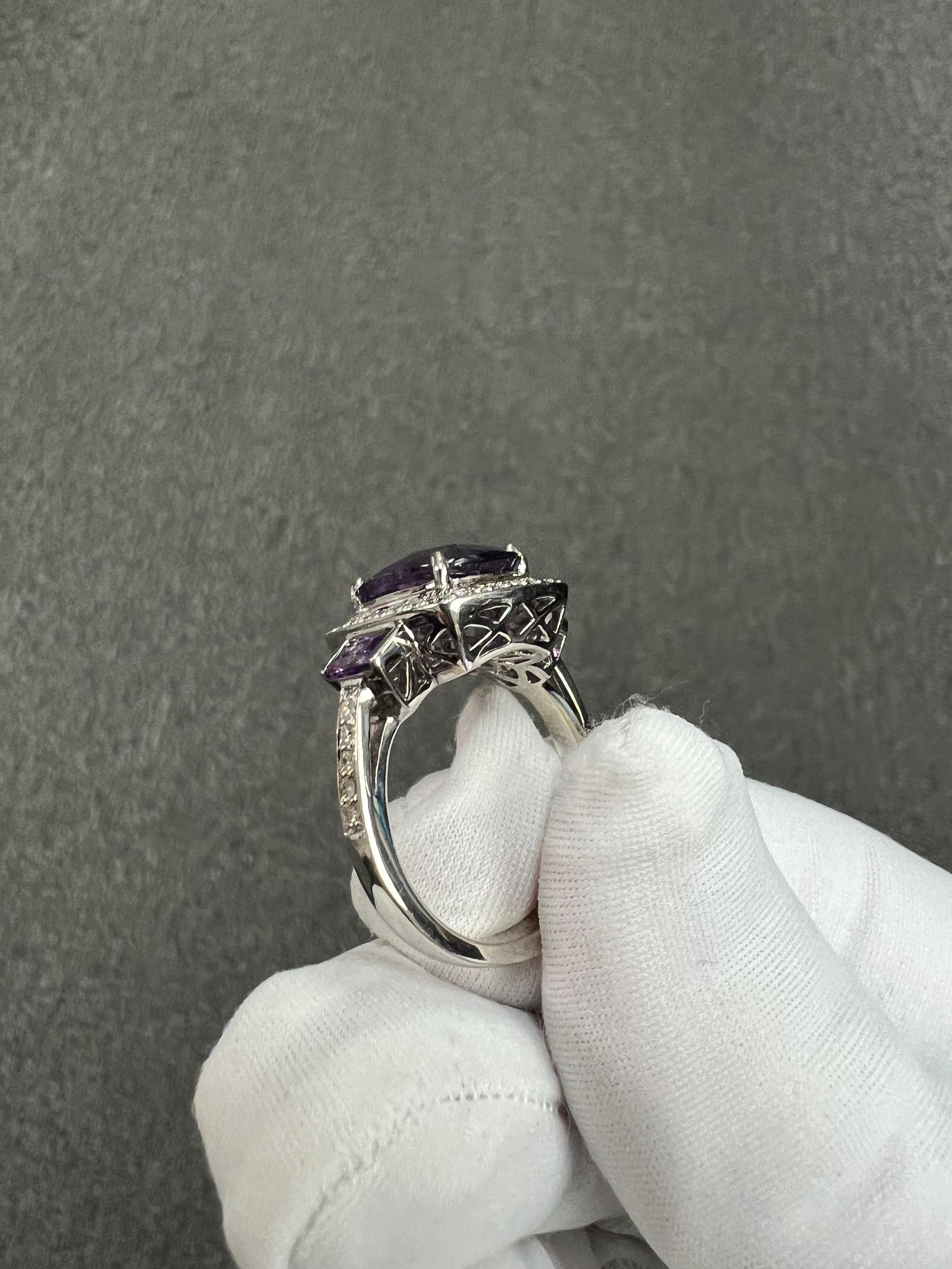 Amethyst And Diamond White Gold Ring Size 8.25 For Sale 5