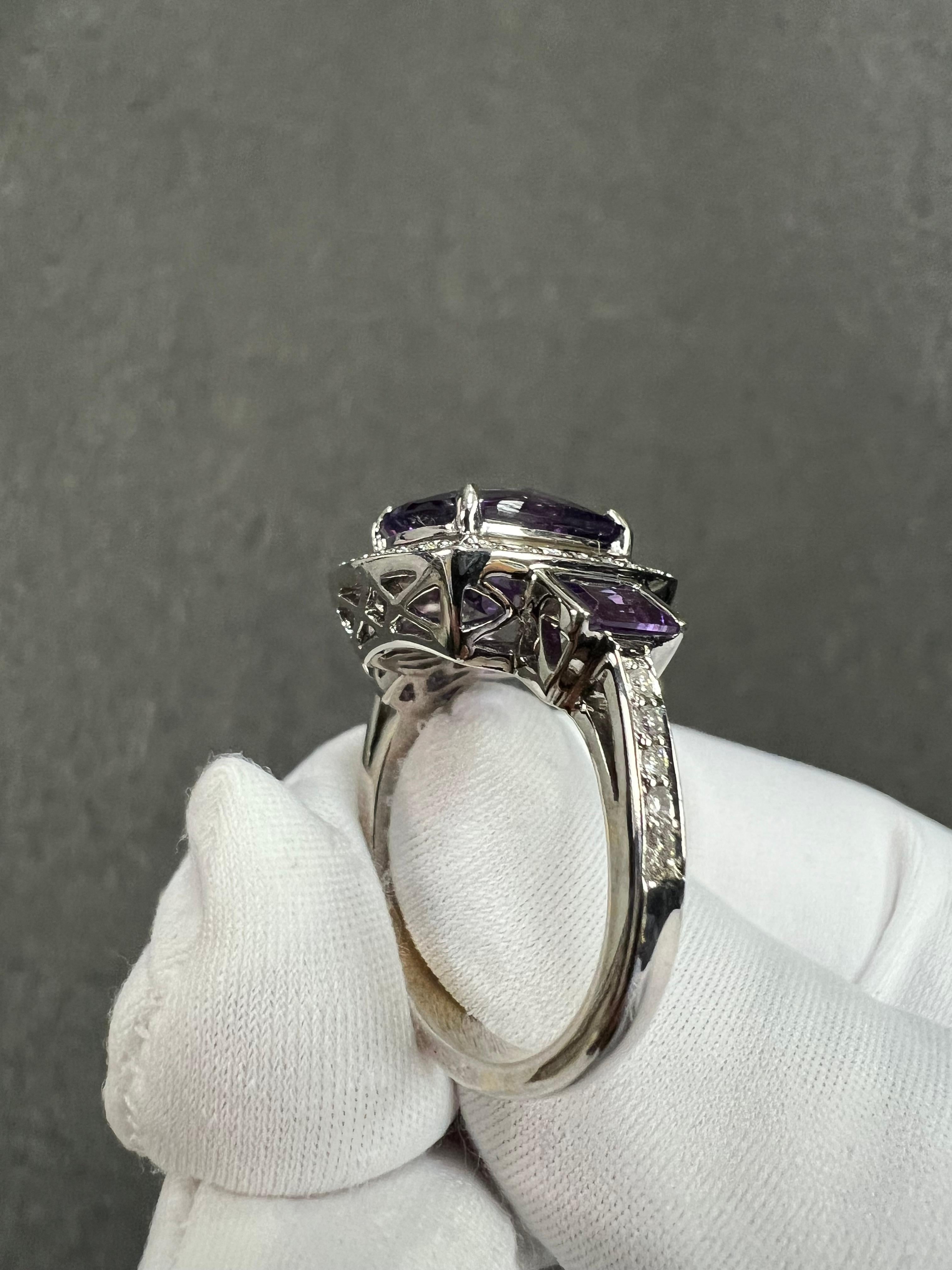 Amethyst And Diamond White Gold Ring Size 8.25 For Sale 7