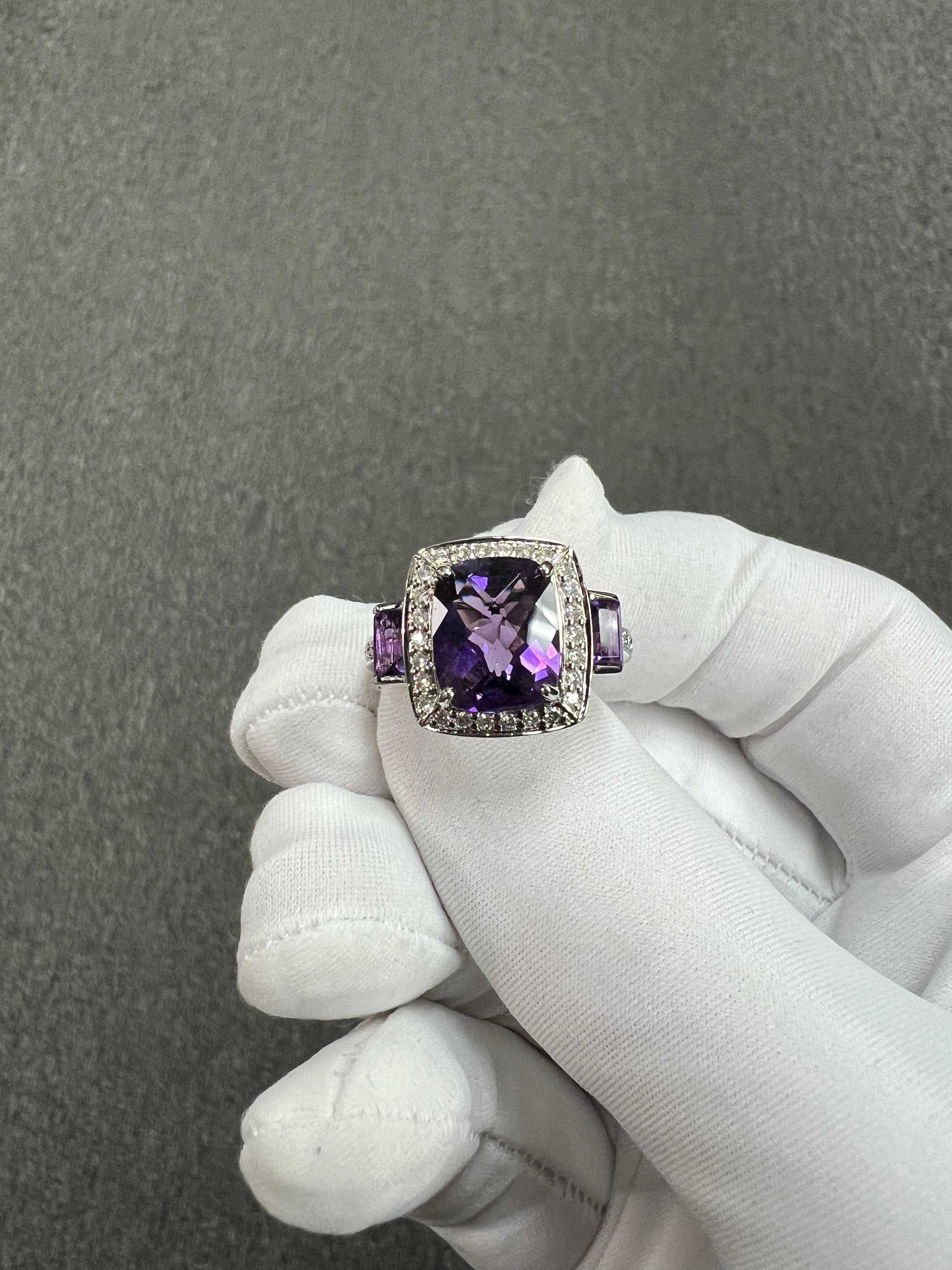 Amethyst And Diamond White Gold Ring Size 8.25 For Sale 8