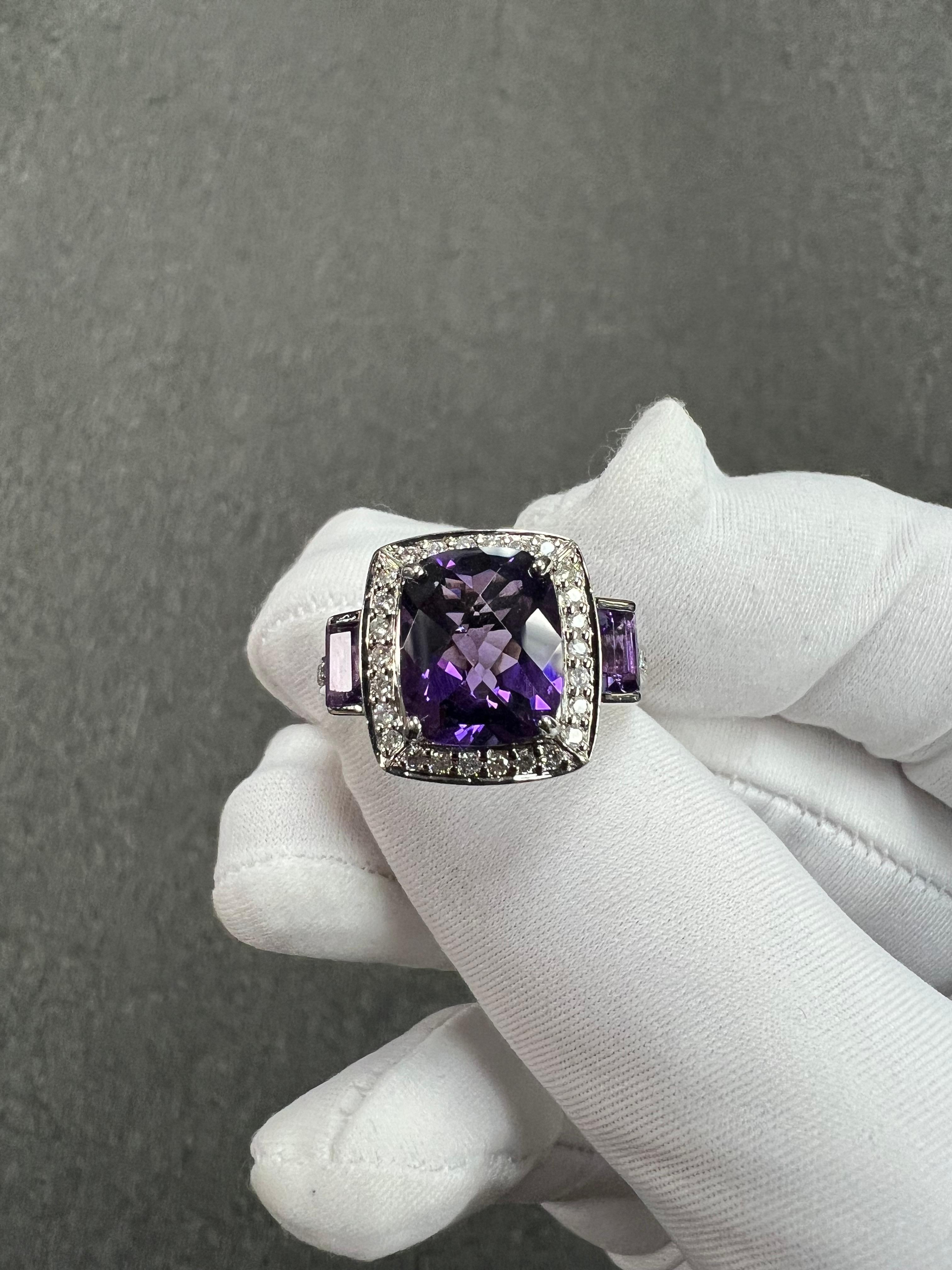 Amethyst And Diamond White Gold Ring Size 8.25 For Sale 9