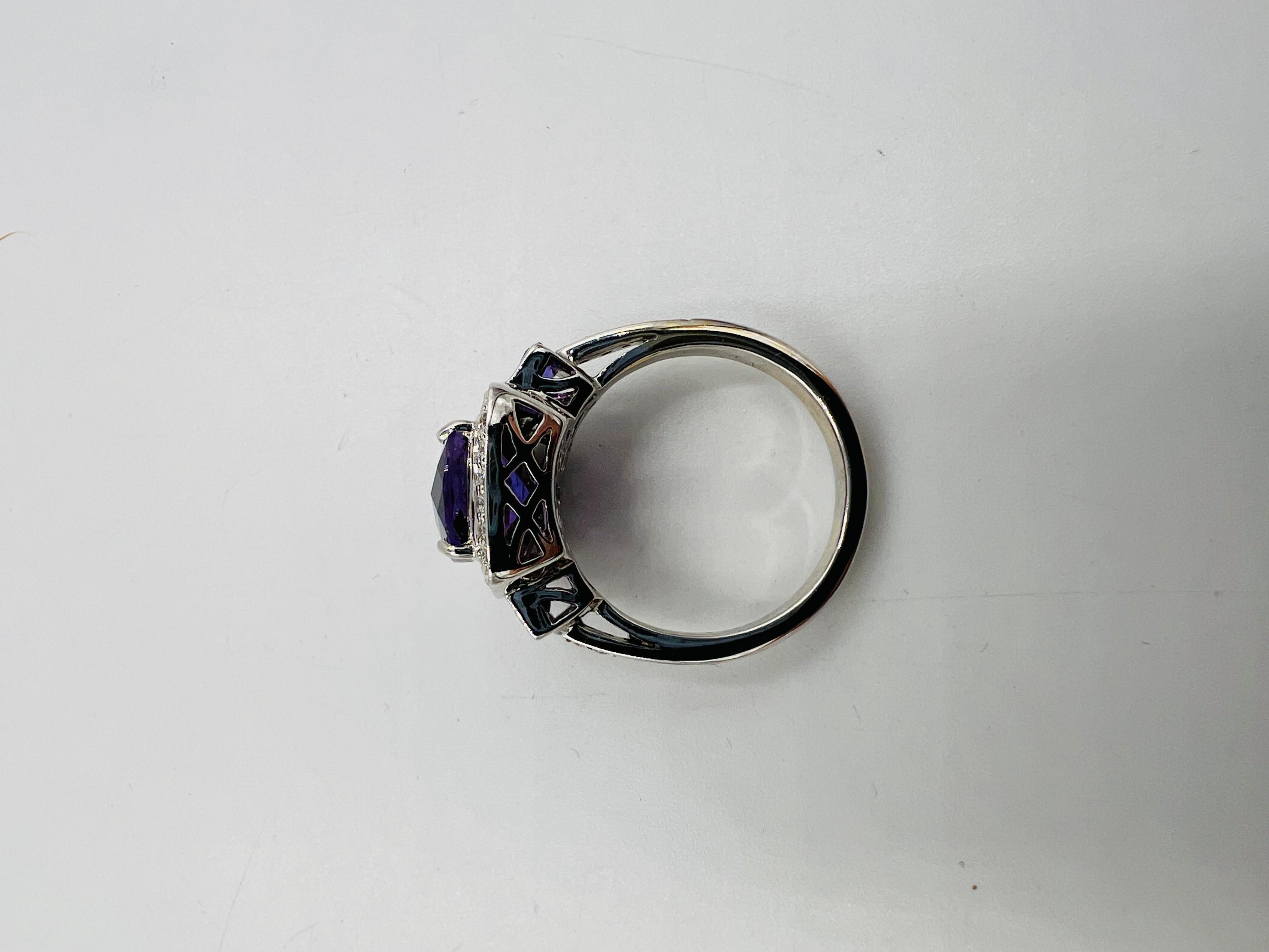 Amethyst And Diamond White Gold Ring Size 8.25 For Sale 1