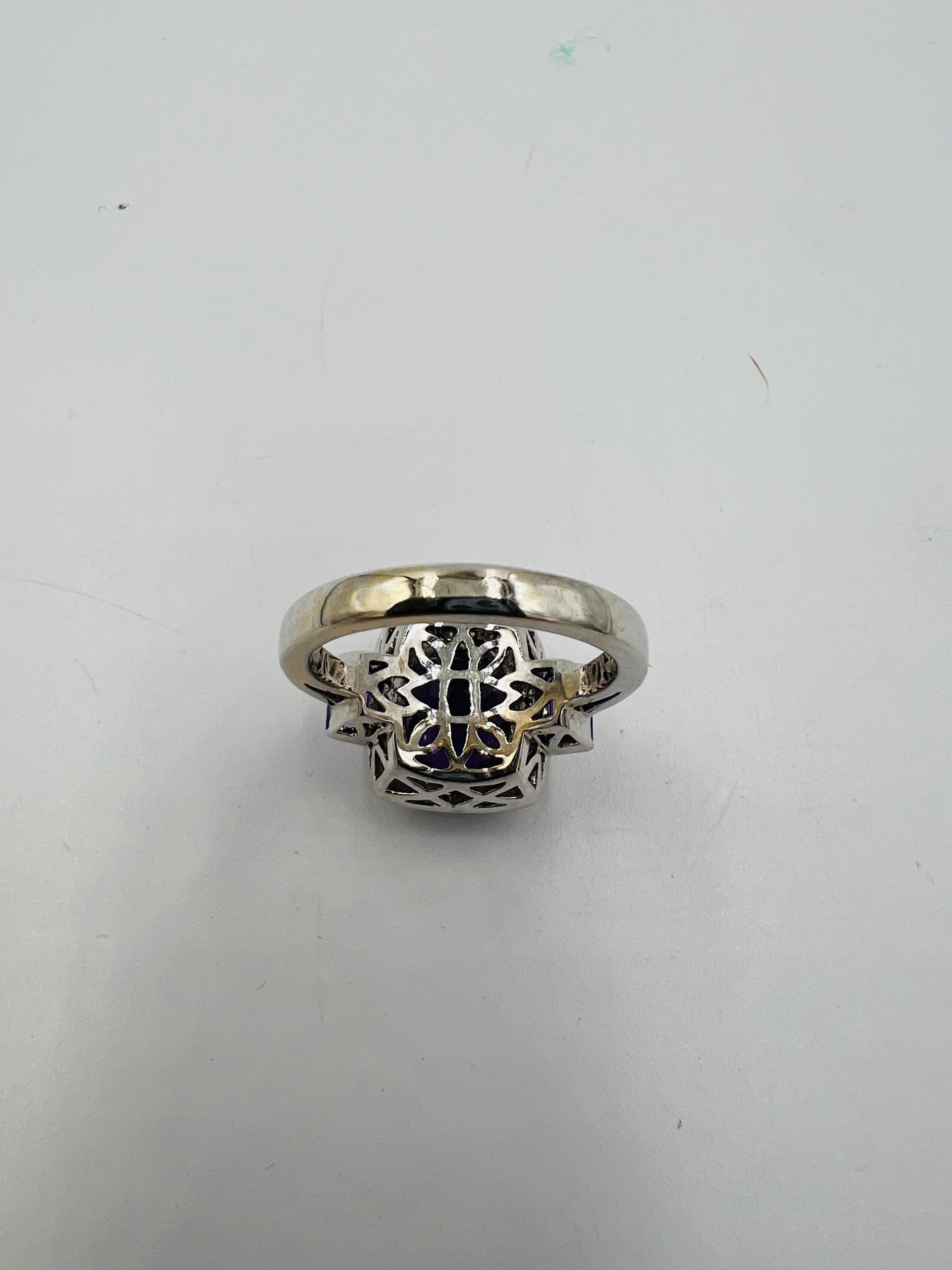 Amethyst And Diamond White Gold Ring Size 8.25 For Sale 2