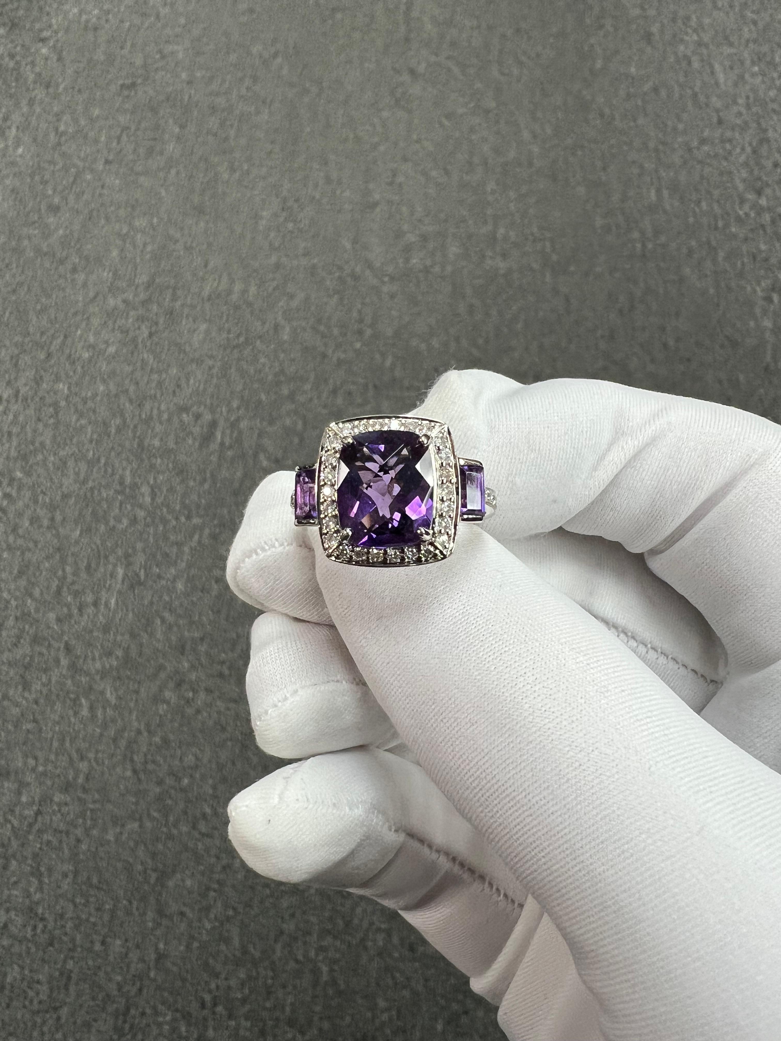 Amethyst And Diamond White Gold Ring Size 8.25 For Sale 3