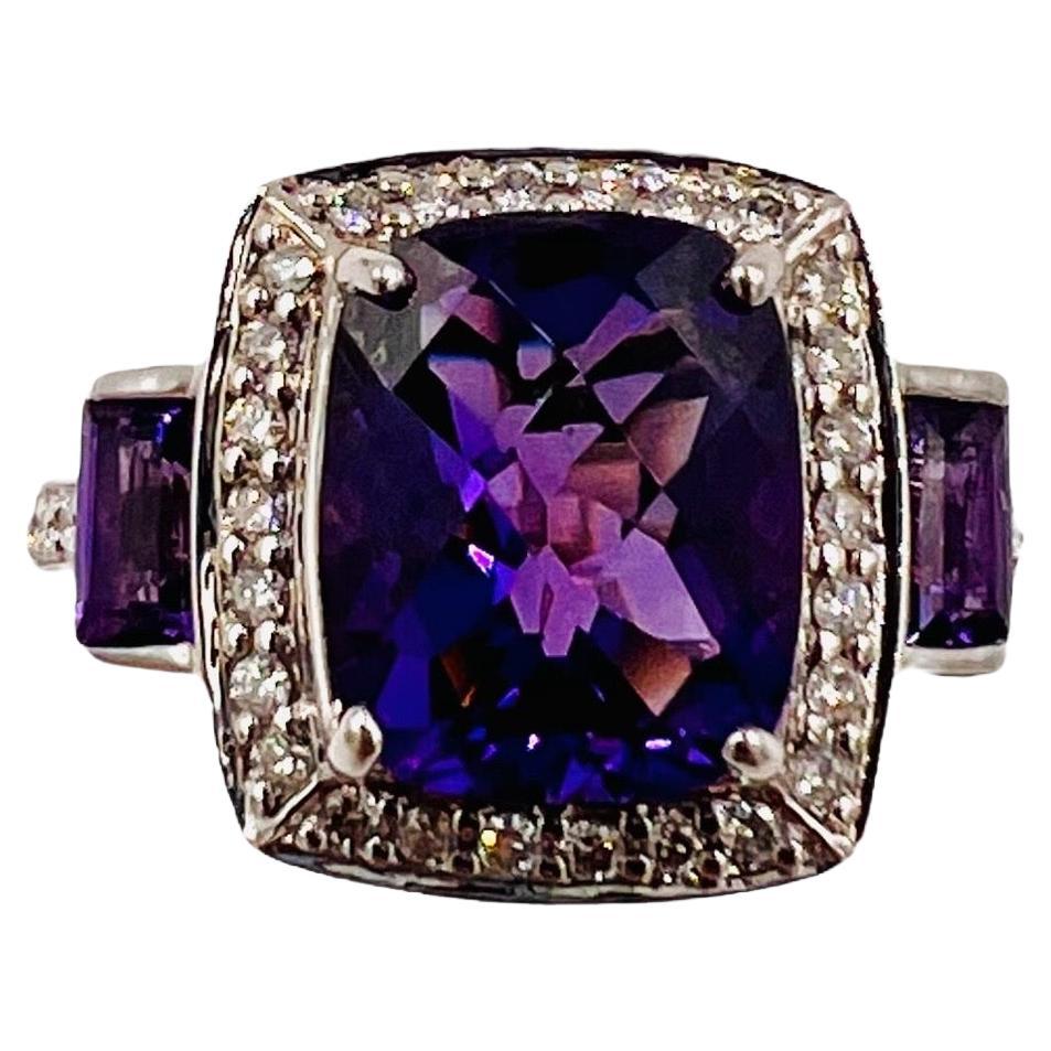 Amethyst And Diamond White Gold Ring Size 8.25 For Sale
